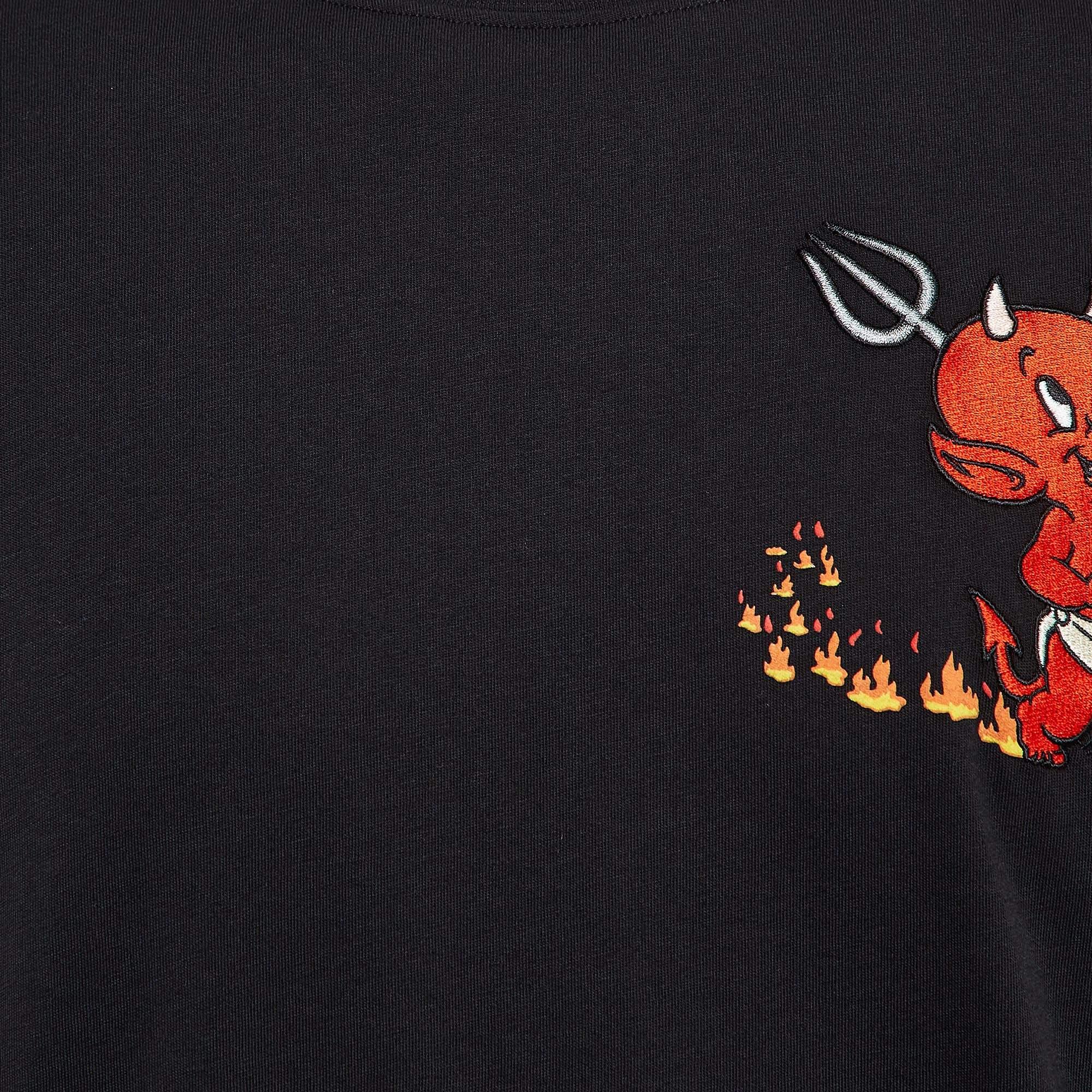 Sandro x Hot Stuff Black Embroidered Crew Neck T-shirt L In Good Condition For Sale In Dubai, Al Qouz 2