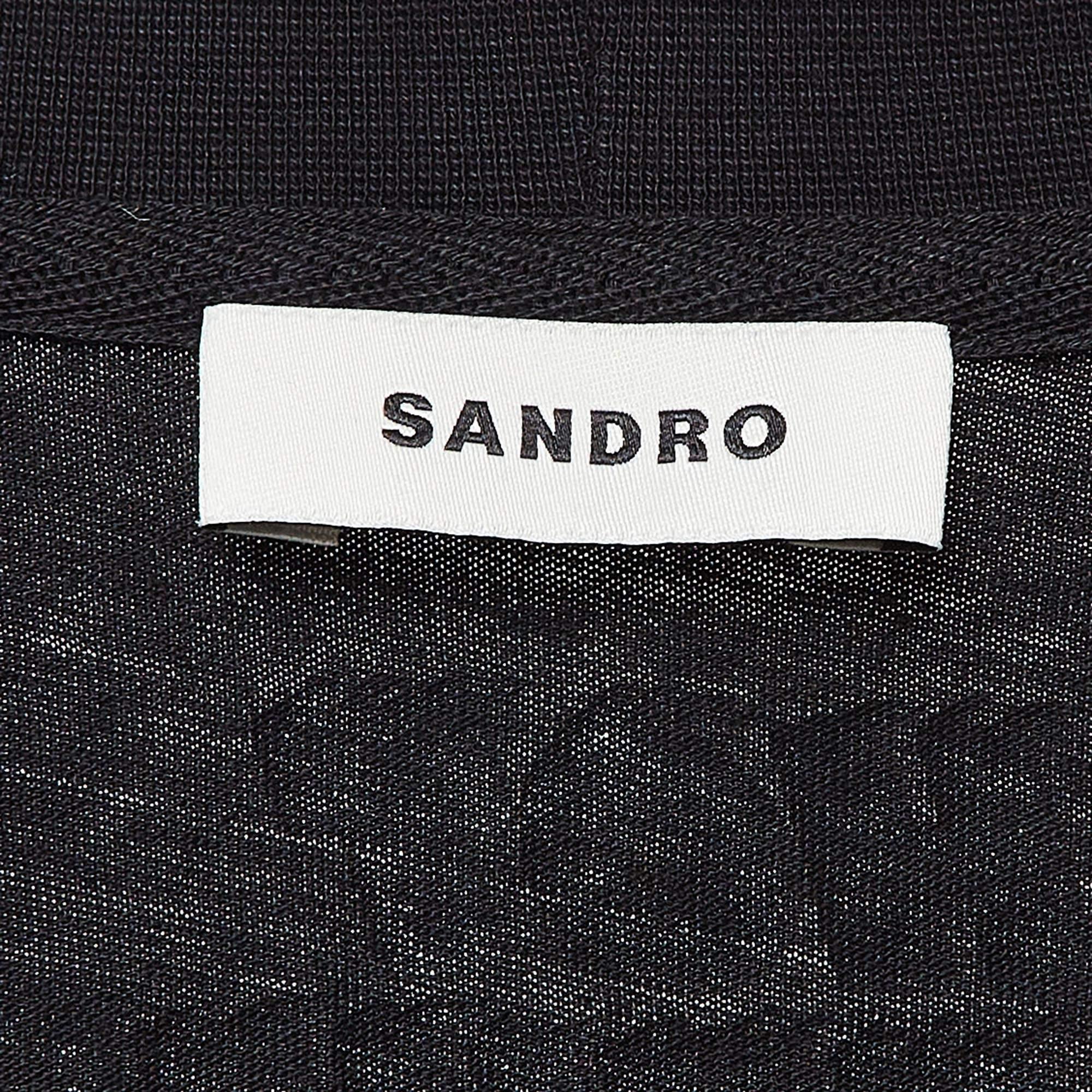 Men's Sandro x Hot Stuff Black Embroidered Crew Neck T-shirt L For Sale