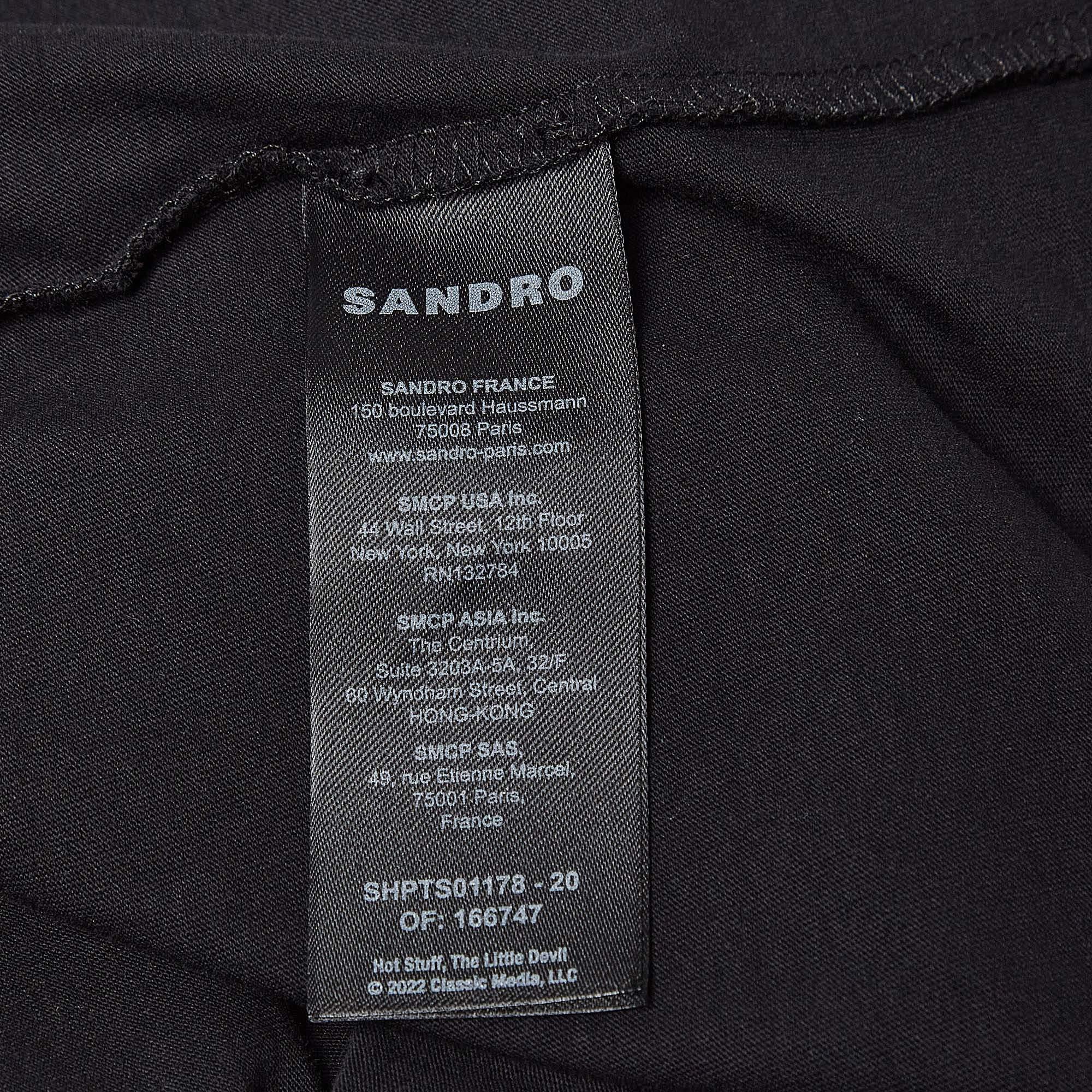 Sandro x Hot Stuff Black Embroidered Crew Neck T-shirt L For Sale 2