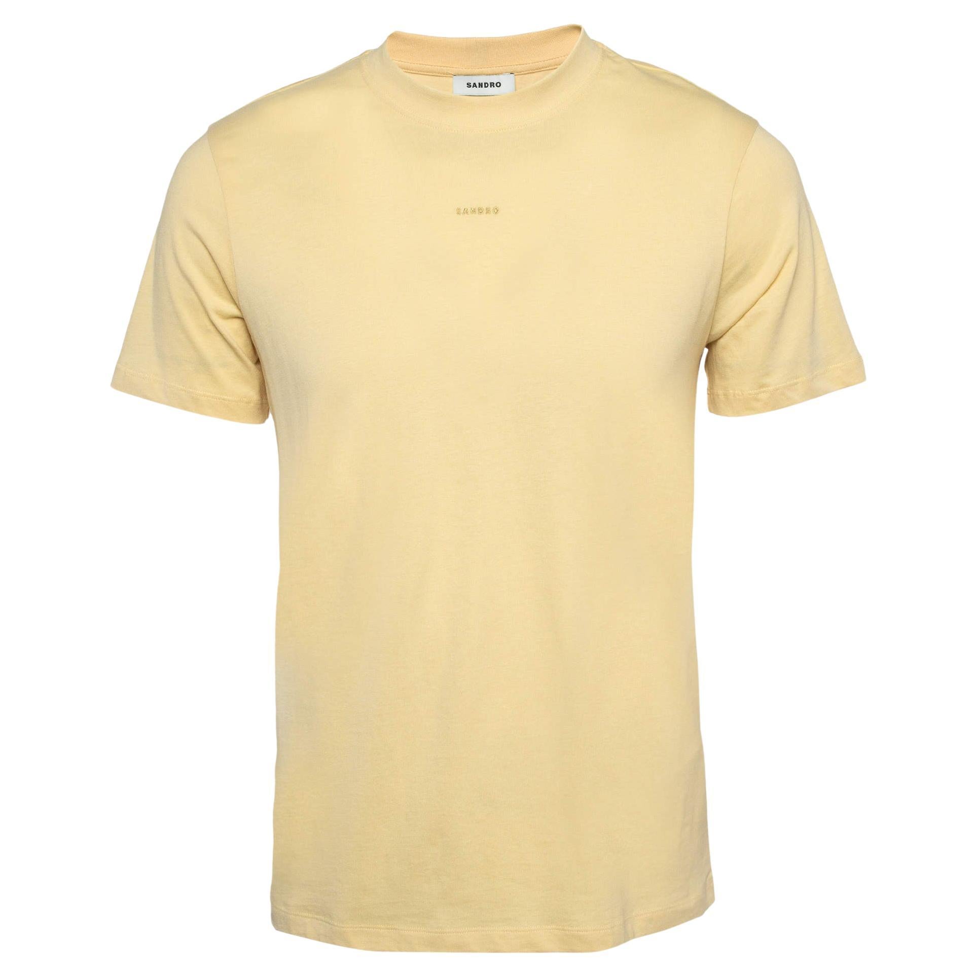 Sandro Yellow Logo Embroidered Cotton Round Neck T-Shirt S