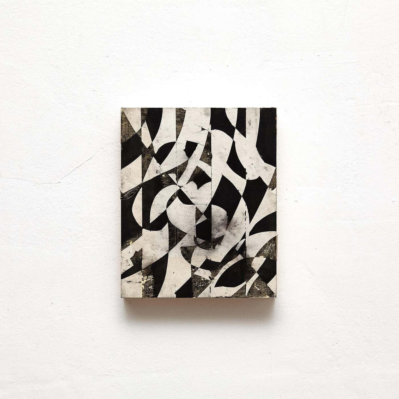 Allemand La maîtrise du monochrome par Sandro : Peinture abstraite en noir et blanc (circa 2015). en vente