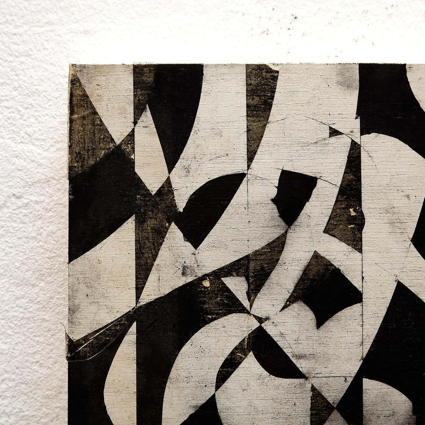 La maîtrise du monochrome par Sandro : Peinture abstraite en noir et blanc (circa 2015). en vente 1