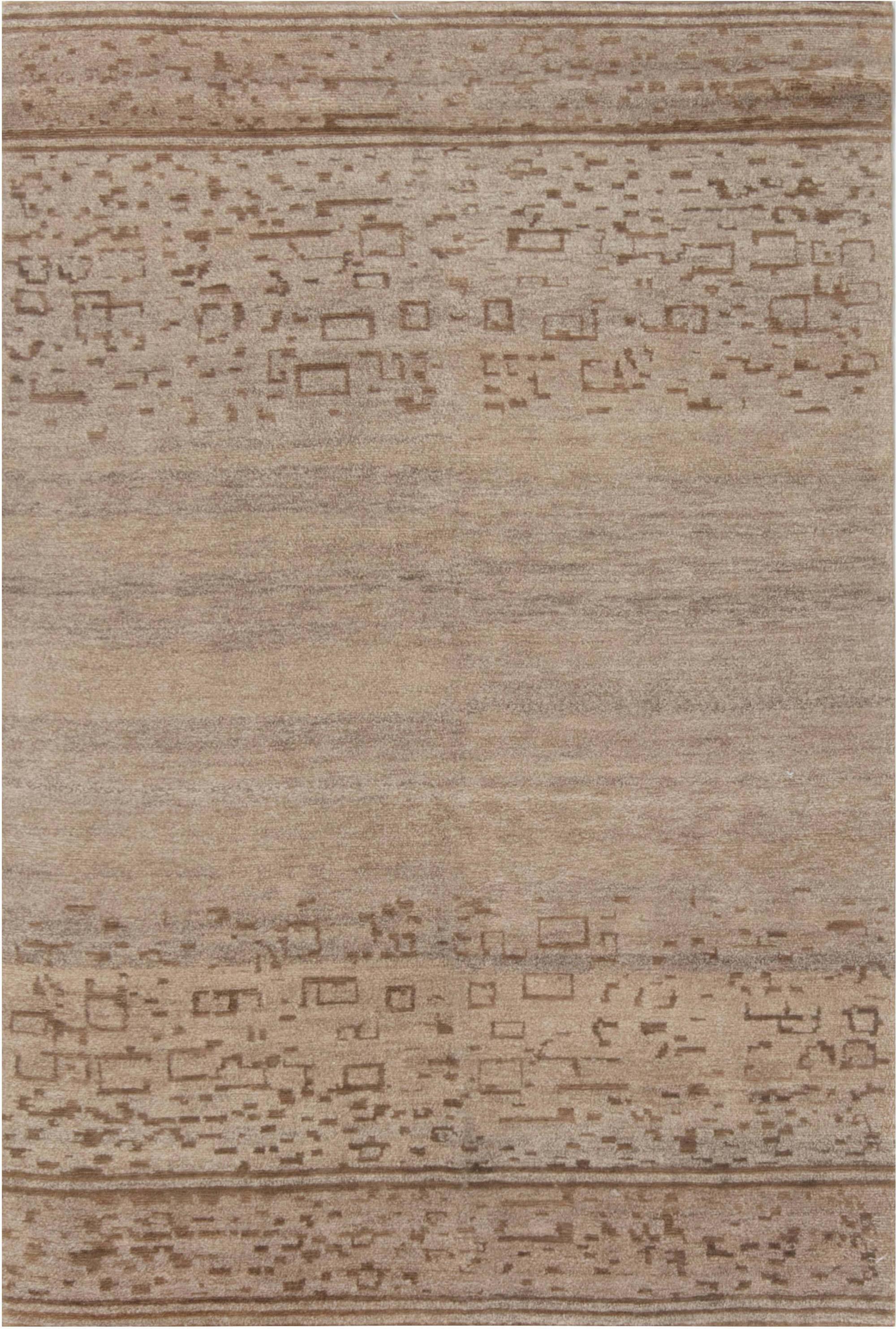 "Sandscript" Modern Geometric Warm Tan With Brown Rug by Doris Leslie Blau