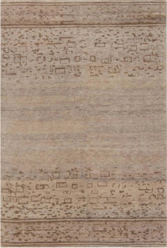 "Sandscript" Modern Geometric Warm Tan With Brown Rug by Doris Leslie Blau