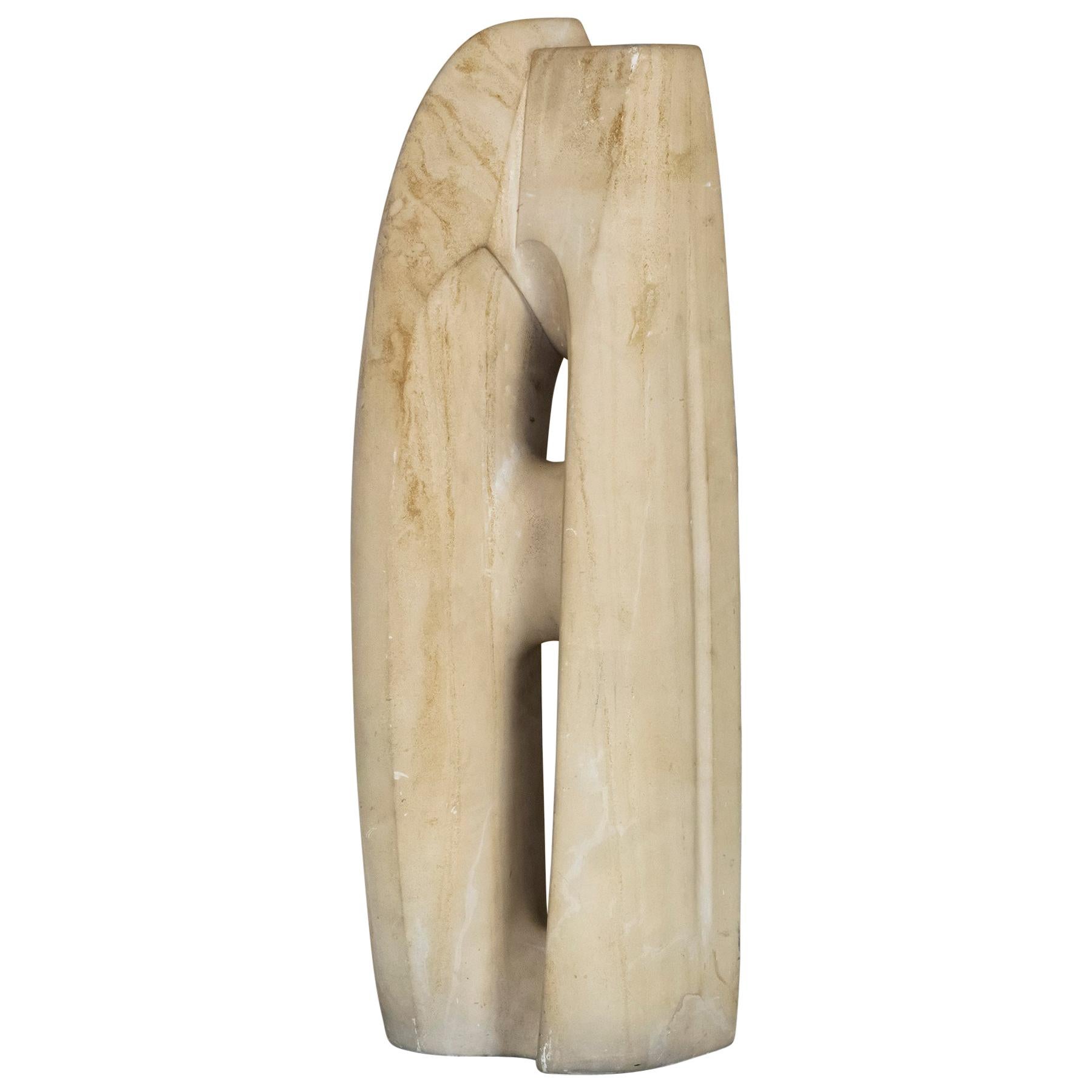 Sandstone Abstract Sculpture Signed "Dan", France, 1974