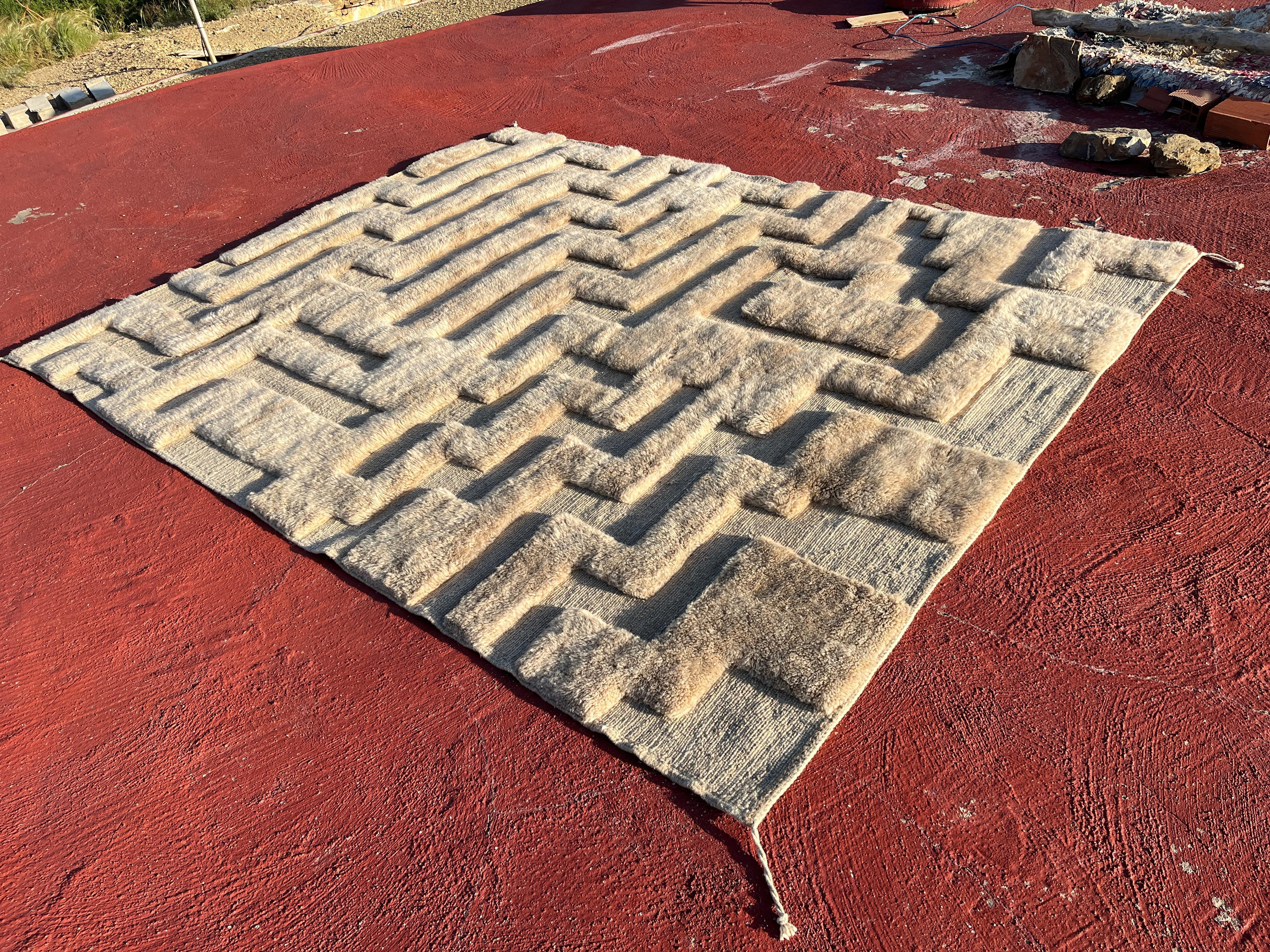 Woven SANDSTONE Berber Wool Rug Modern Handwoven Large Minimalist Contemporary For Sale