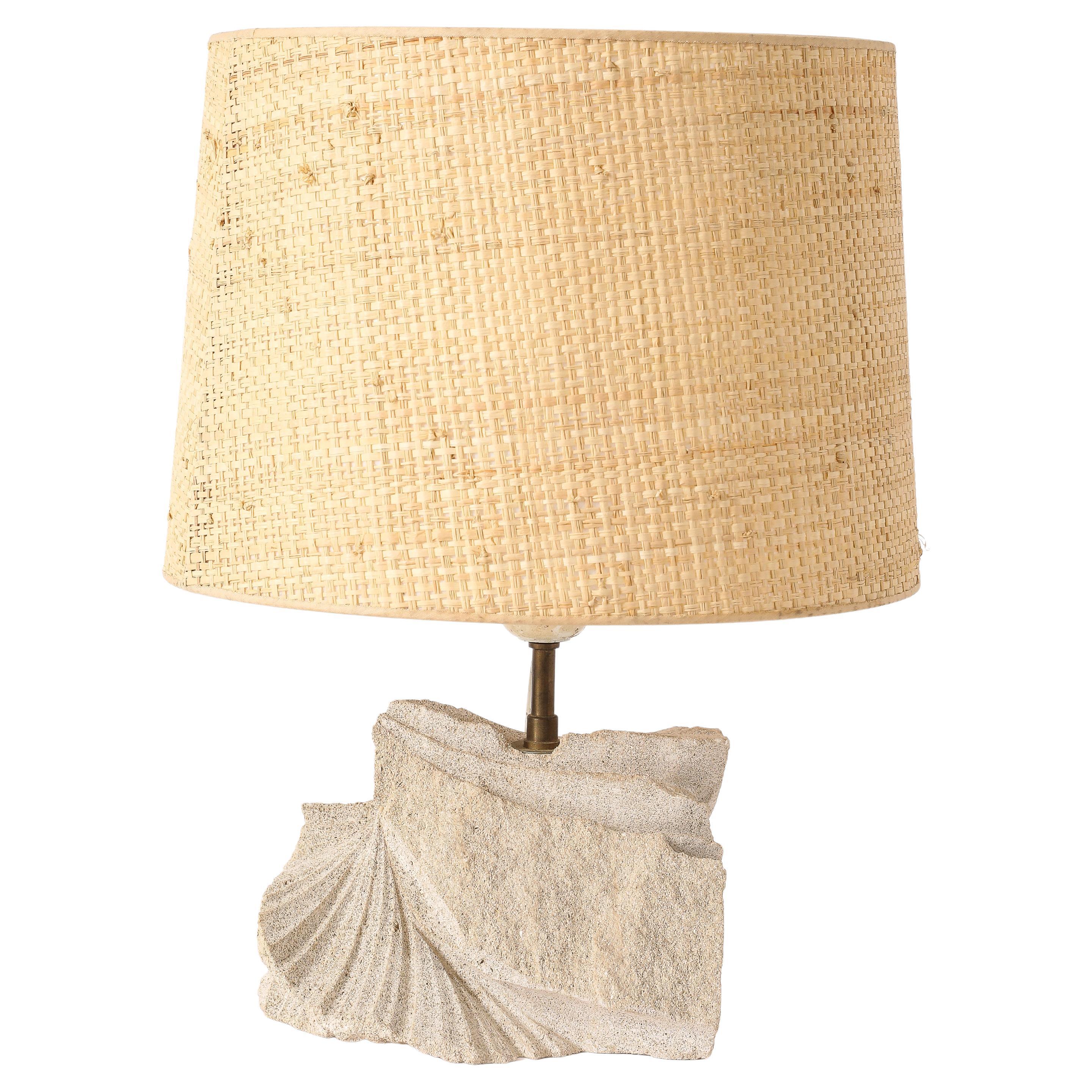 Sandstone “Chiffon” Table Lamp, France 1970
s