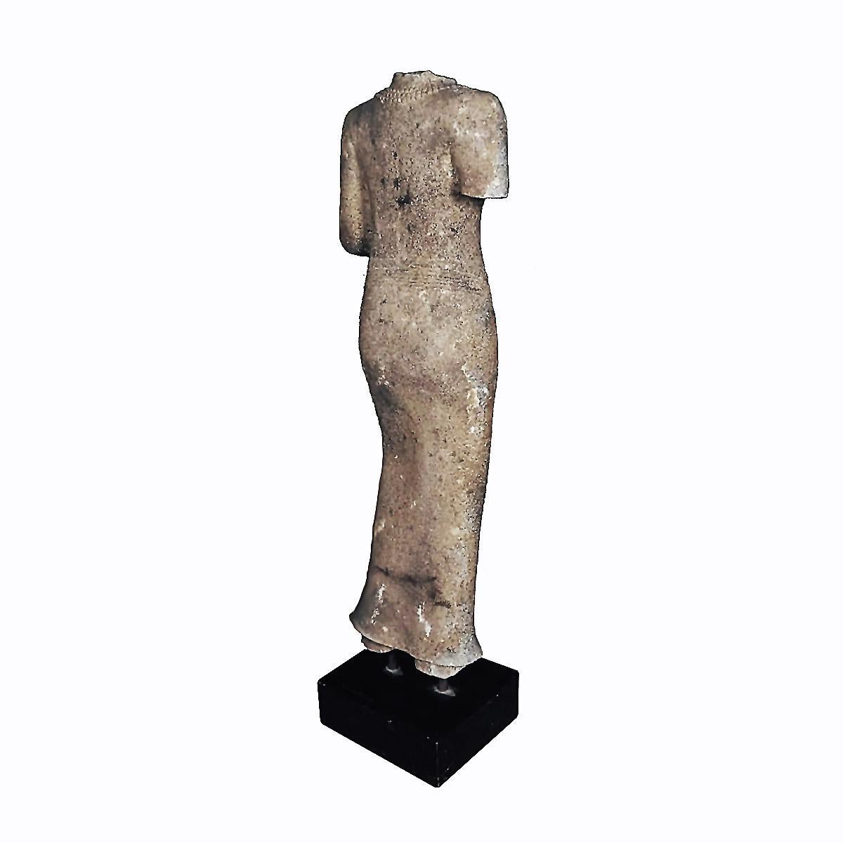 Thai Hand-Carved Sandstone Female Sculpture, Late 20th Century For Sale