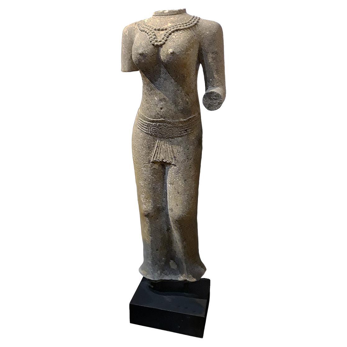 Hand-Carved Sandstone Female Sculpture, Late 20th Century