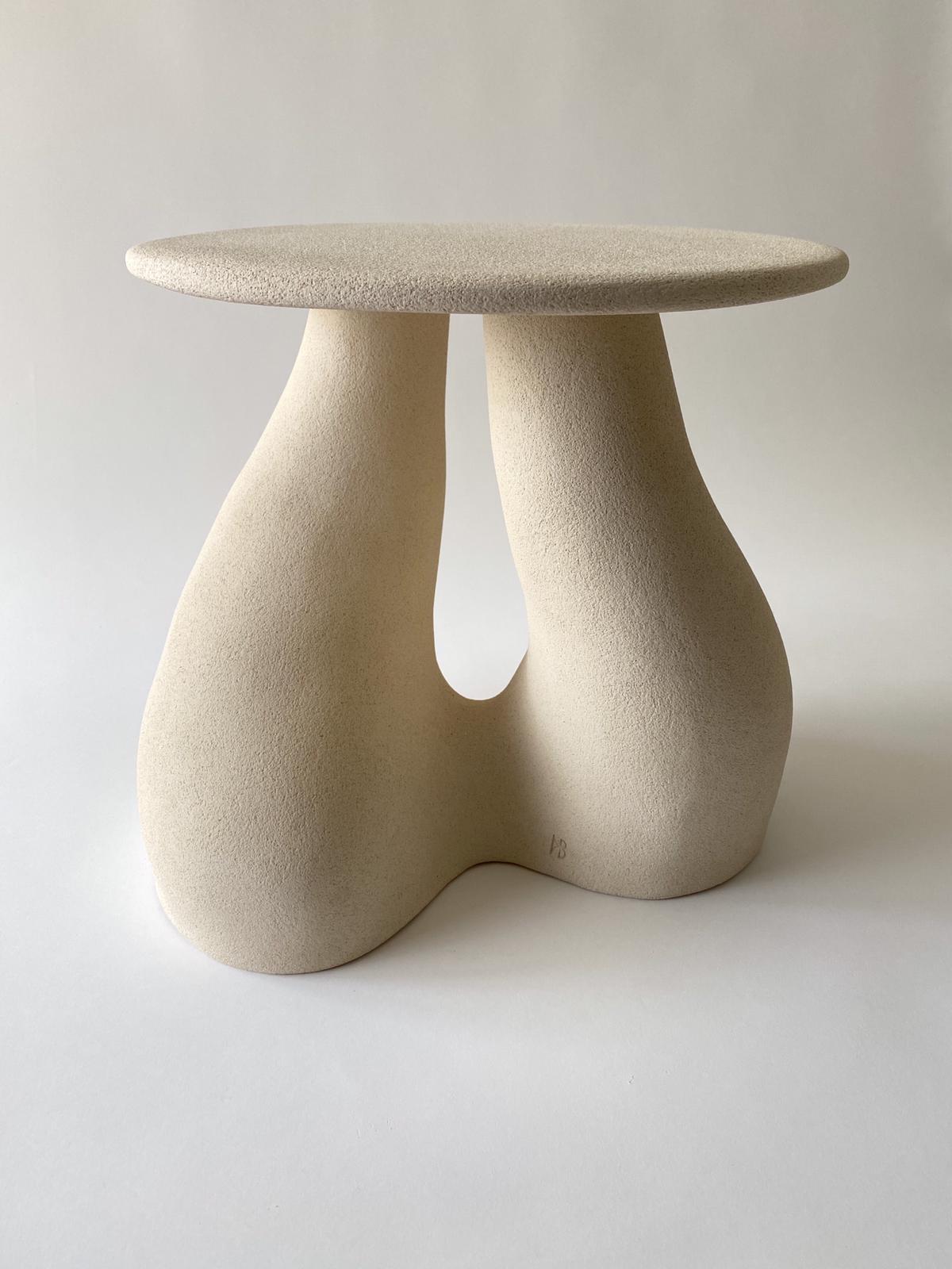 Sandstone Gabrielle Side Table Handsculped by Hermine Bourdin 4