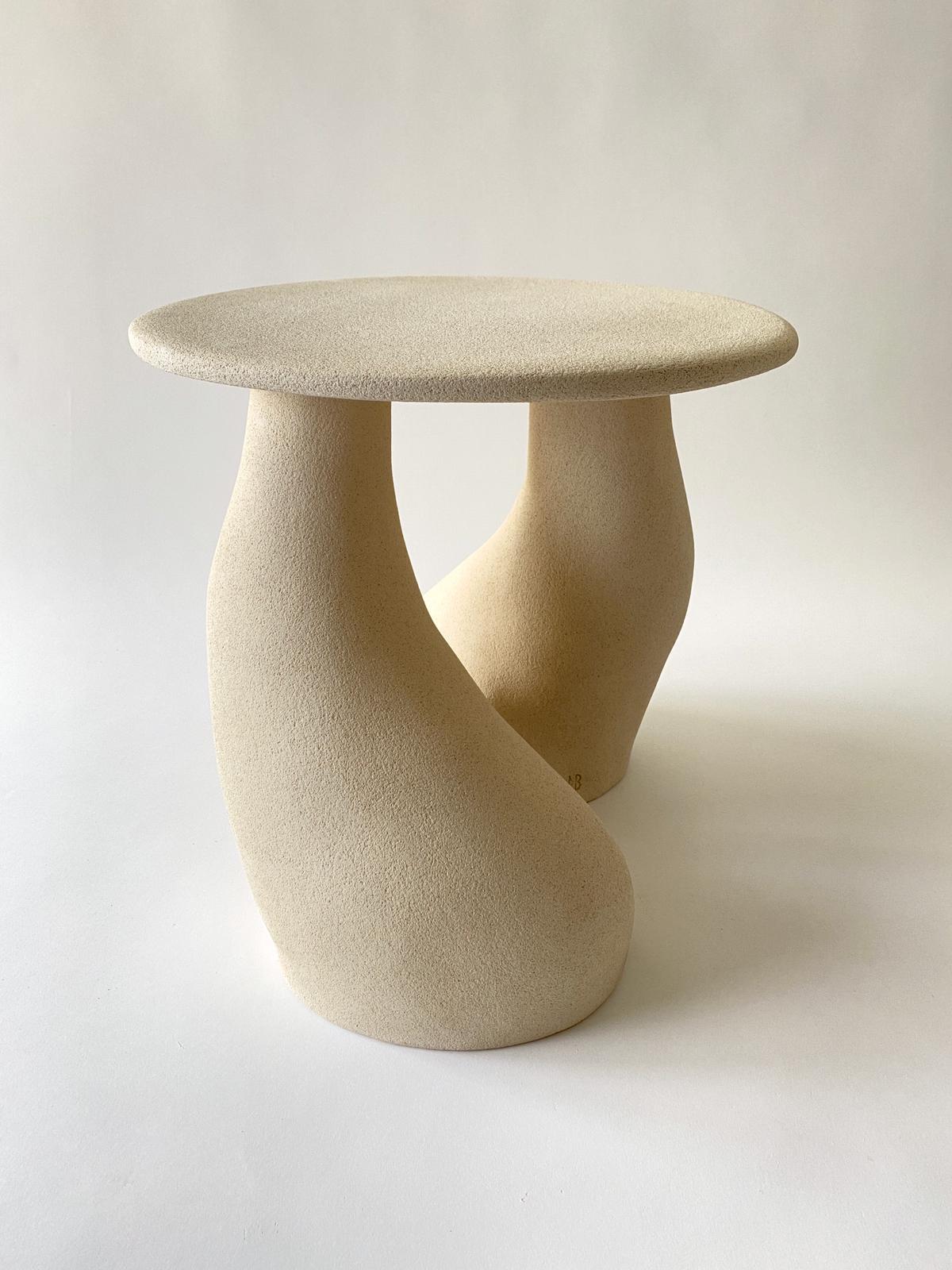 Sandstone Gabrielle Side Table Handsculped by Hermine Bourdin 3