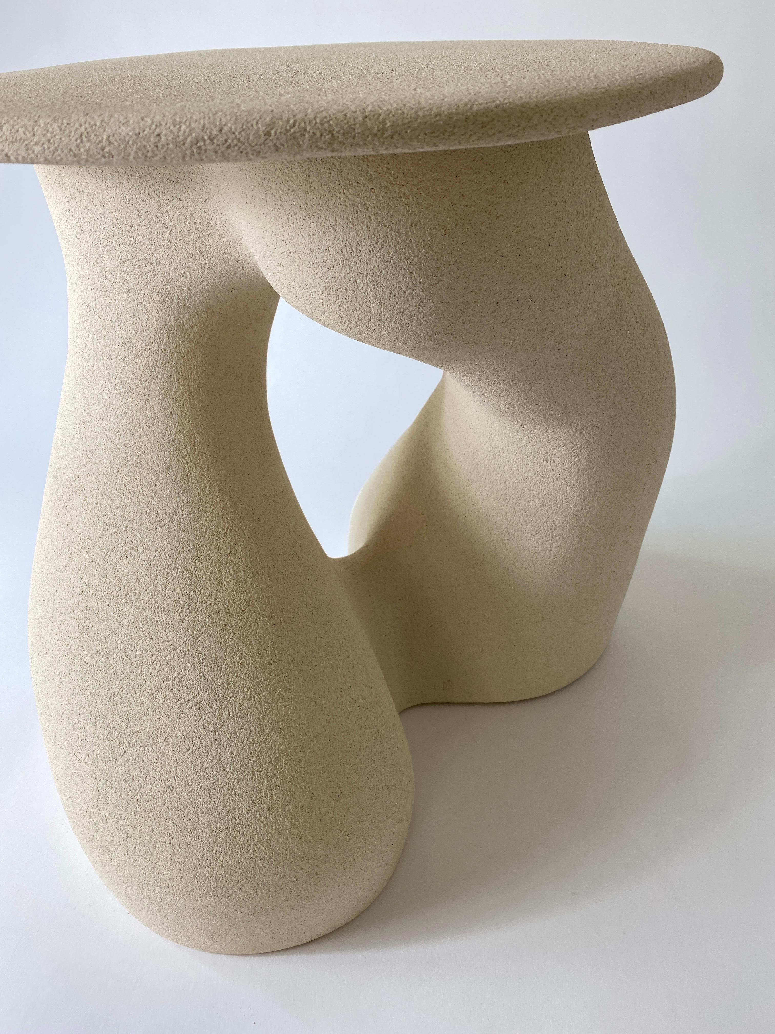 French Sandstone Gabrielle Side Table Handsculped by Hermine Bourdin