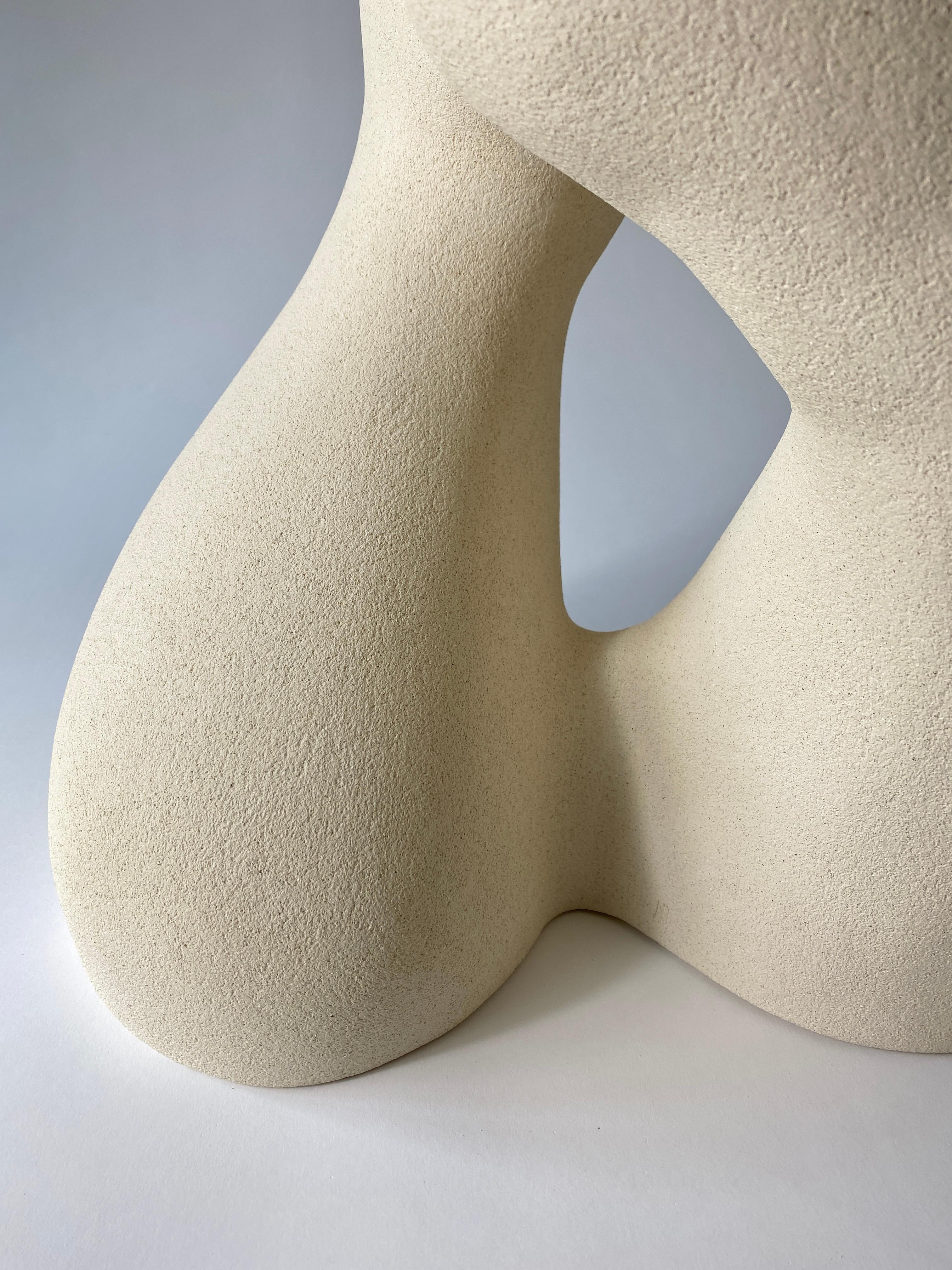 Contemporary Sandstone Gabrielle Side Table Handsculped by Hermine Bourdin