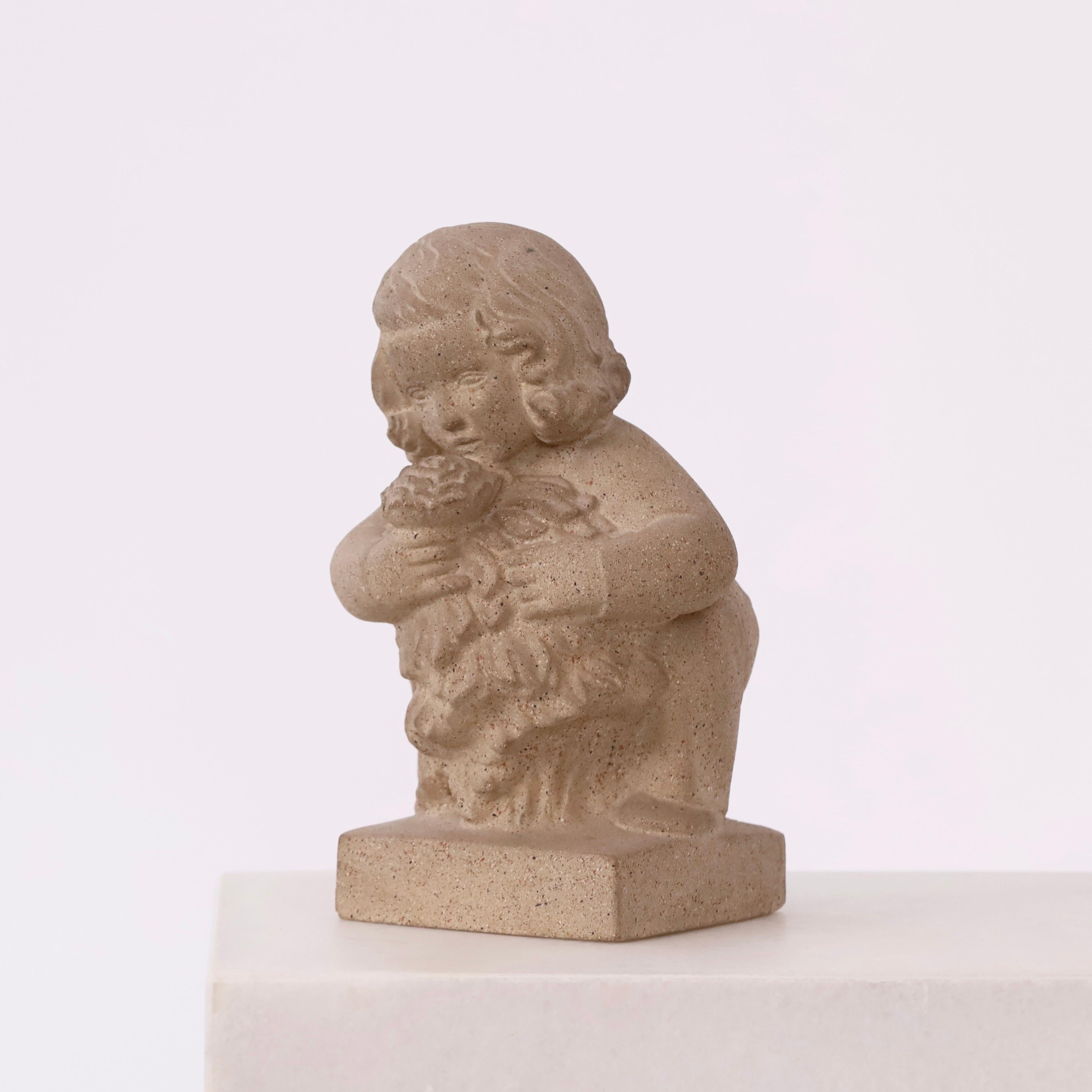 Danish Sandstone girl with flowers by Sigurd Forchhammer for Just Andersen, 1940s For Sale