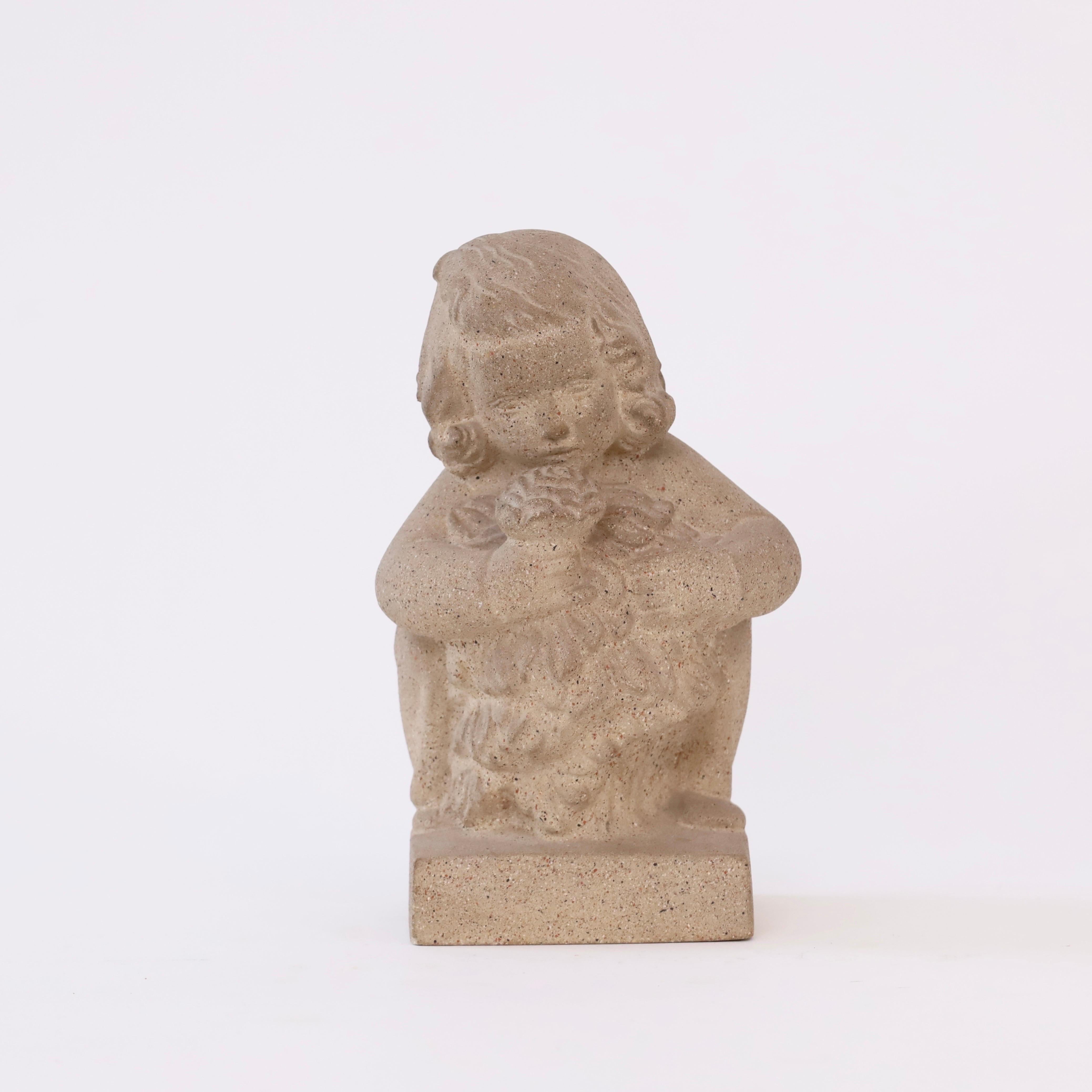 Mid-20th Century Sandstone girl with flowers by Sigurd Forchhammer for Just Andersen, 1940s For Sale