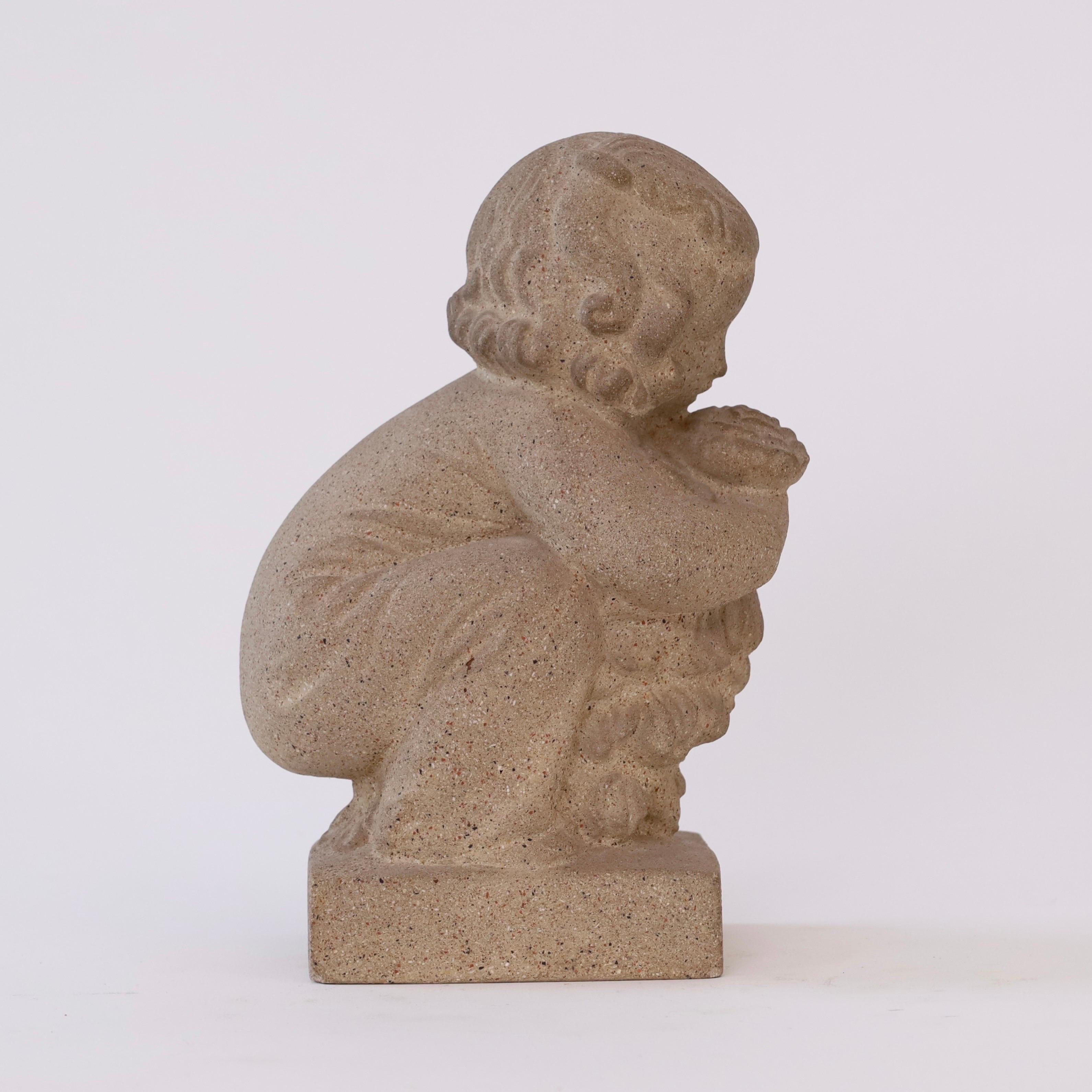 Sandstone girl with flowers by Sigurd Forchhammer for Just Andersen, 1940s For Sale 1
