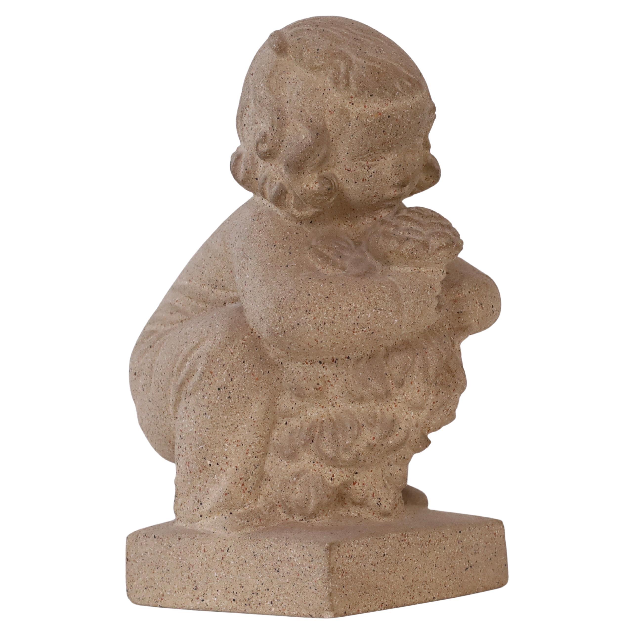 Sandstone girl with flowers by Sigurd Forchhammer for Just Andersen, 1940s For Sale