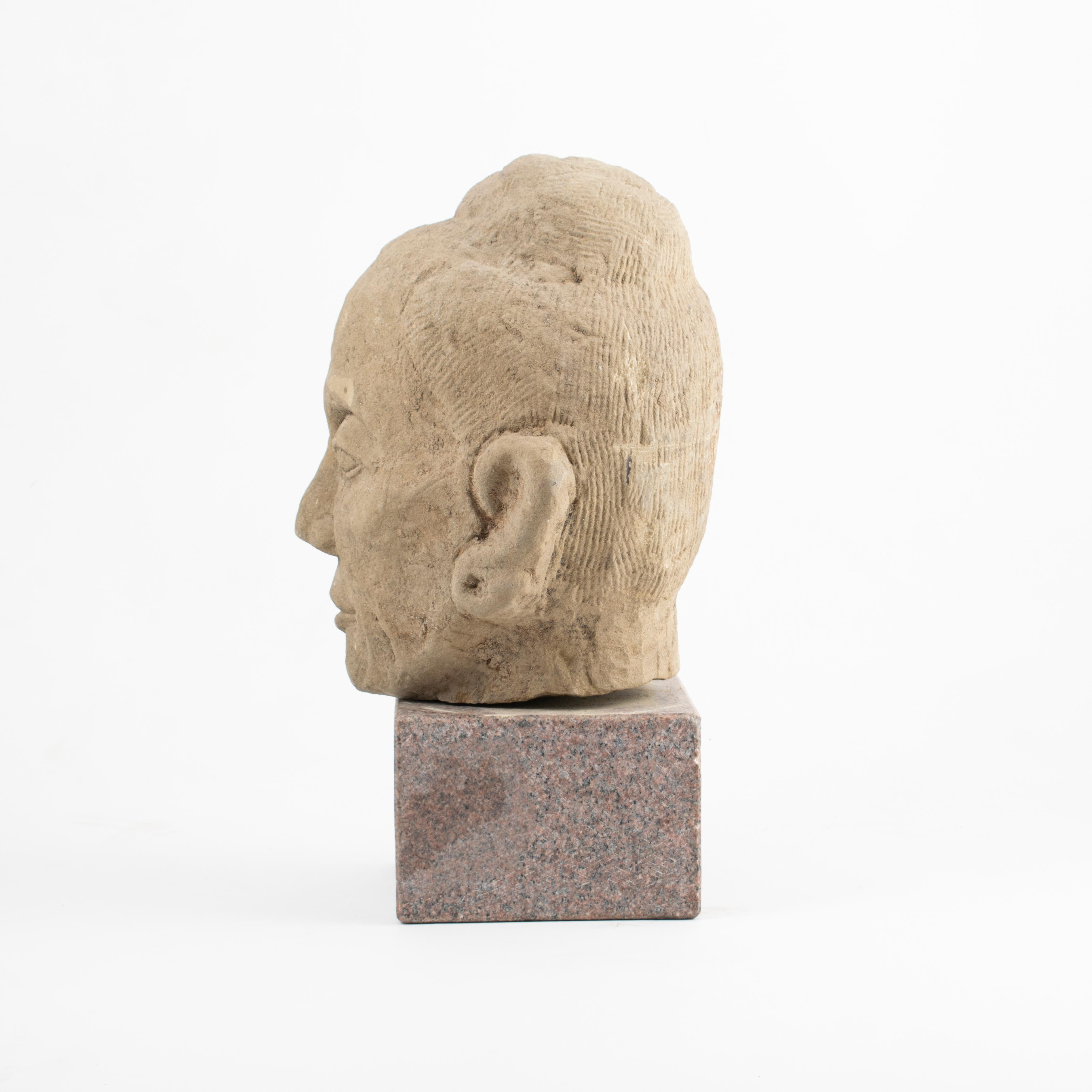 Chinese Sandstone Head of a Lohan For Sale