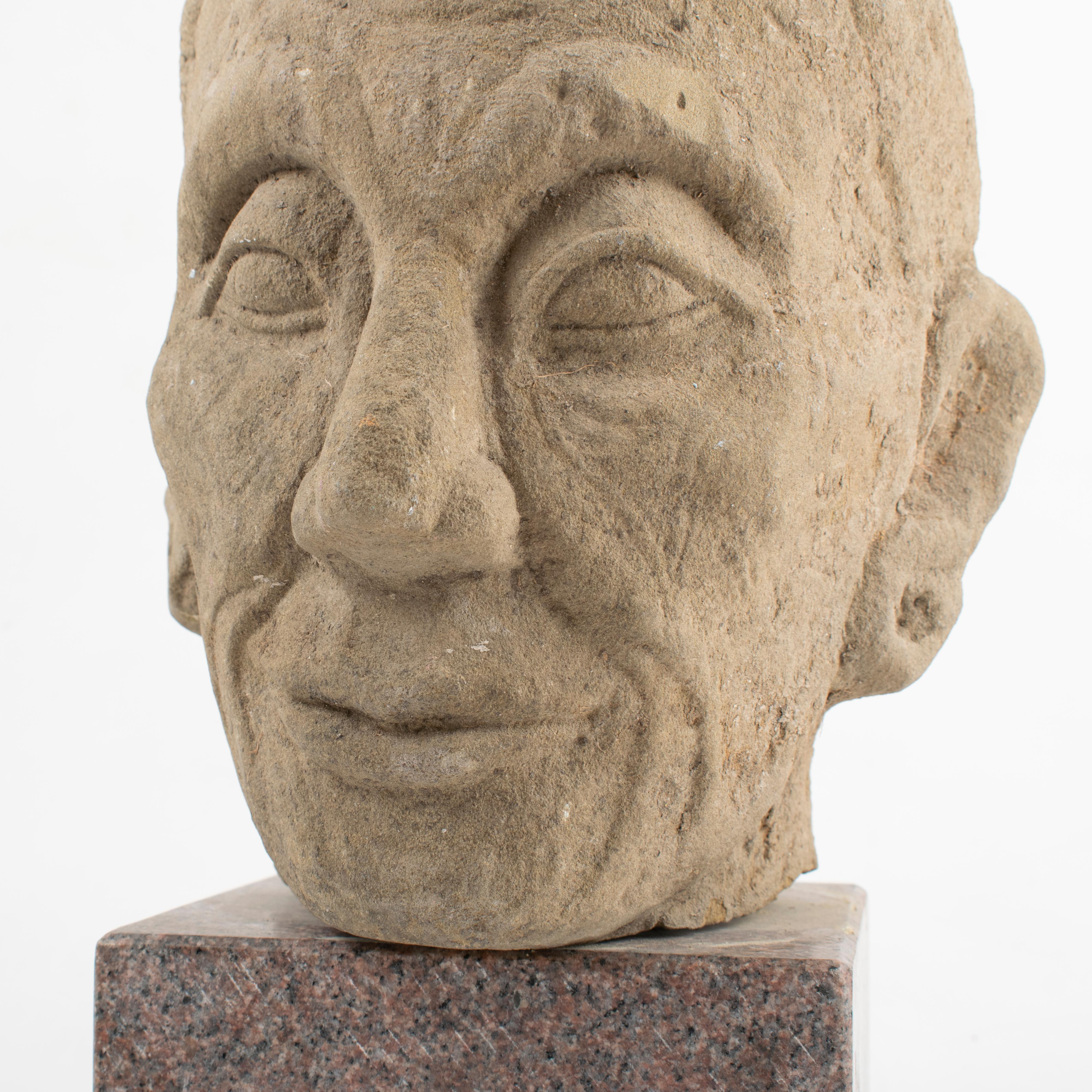 Sandstone Head of a Lohan In Good Condition For Sale In Kastrup, DK