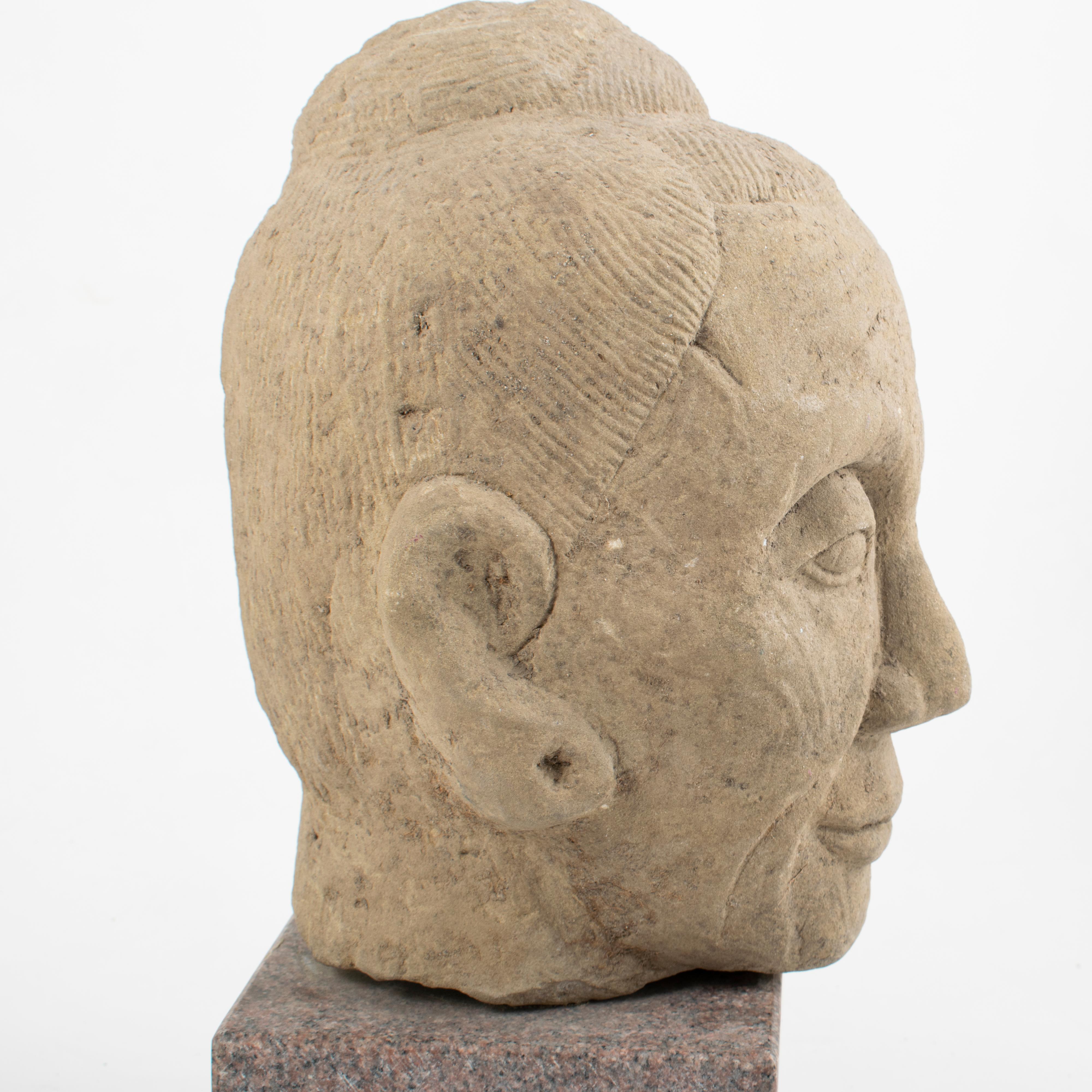 18th Century and Earlier Sandstone Head of a Lohan For Sale
