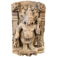 Antique Sandstone India Sculpture of Padma Nidhi Kubera