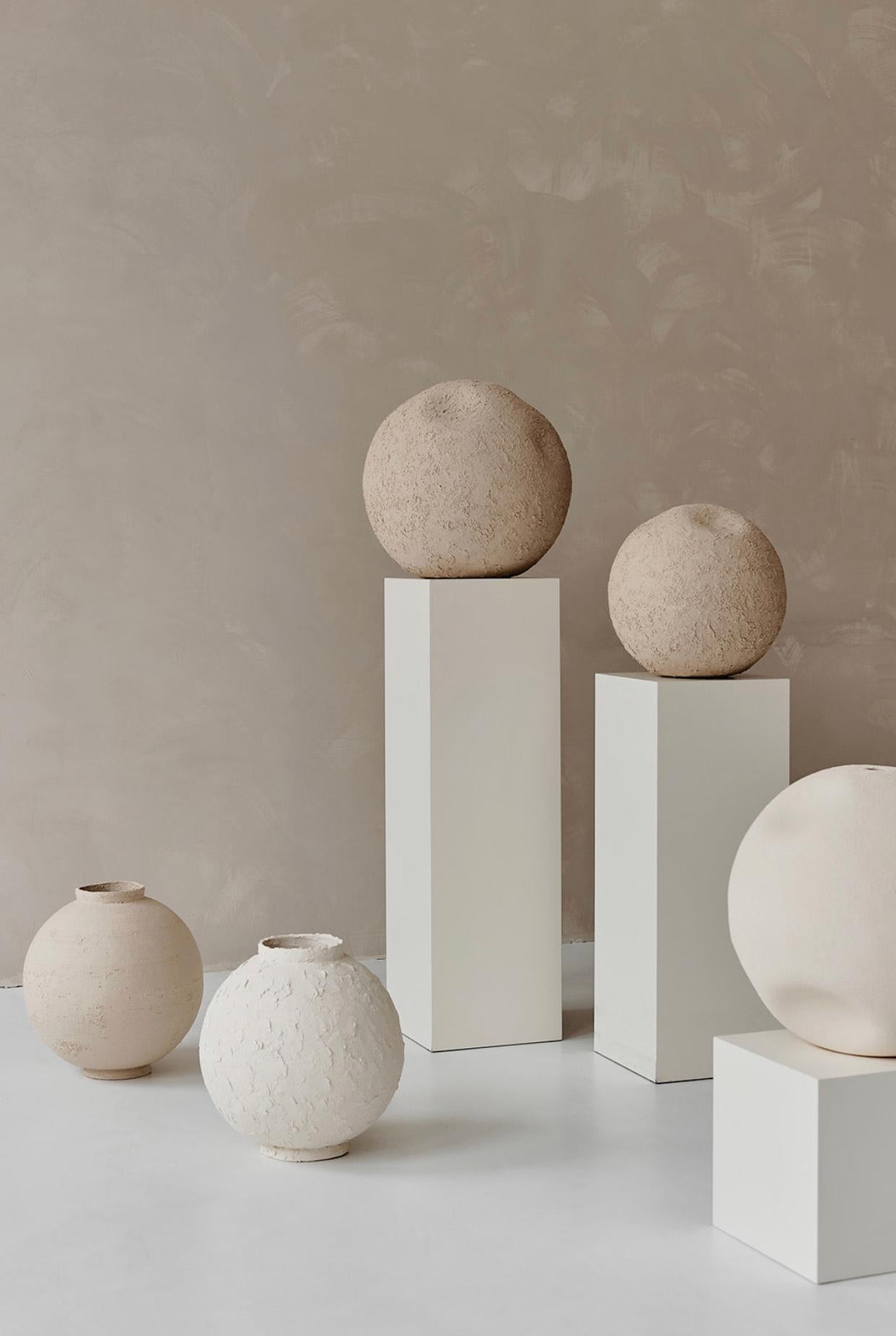 Stoneware Sandstone Moon Jar by Laura Pasquino For Sale
