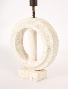 Sandstone “Pierced Ring” Lamp, France 1950's