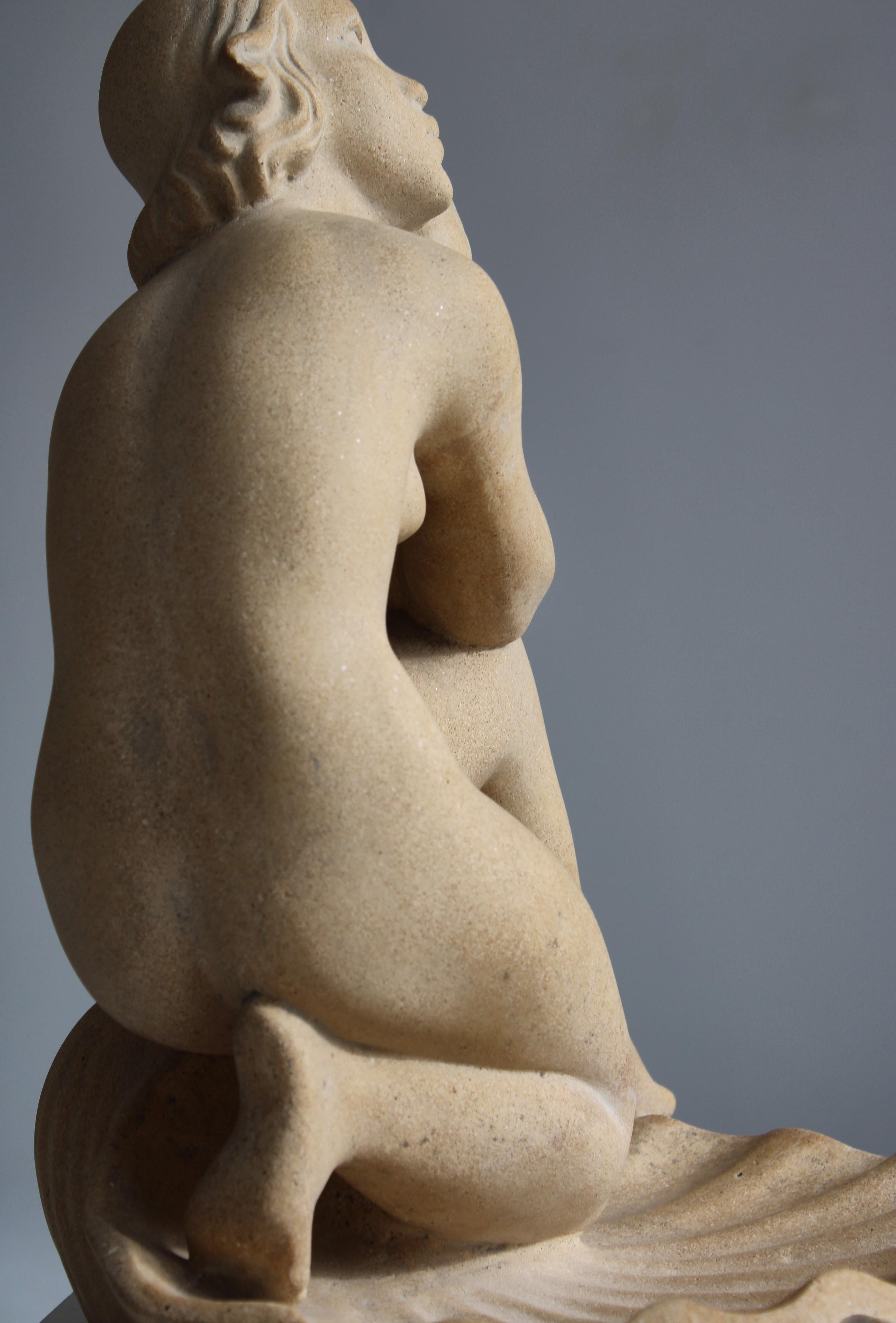 Sandstone Sculpture by Jens Jacob Bregnø Female Venus Figure, Illums, 1930s In Good Condition For Sale In Odense, DK