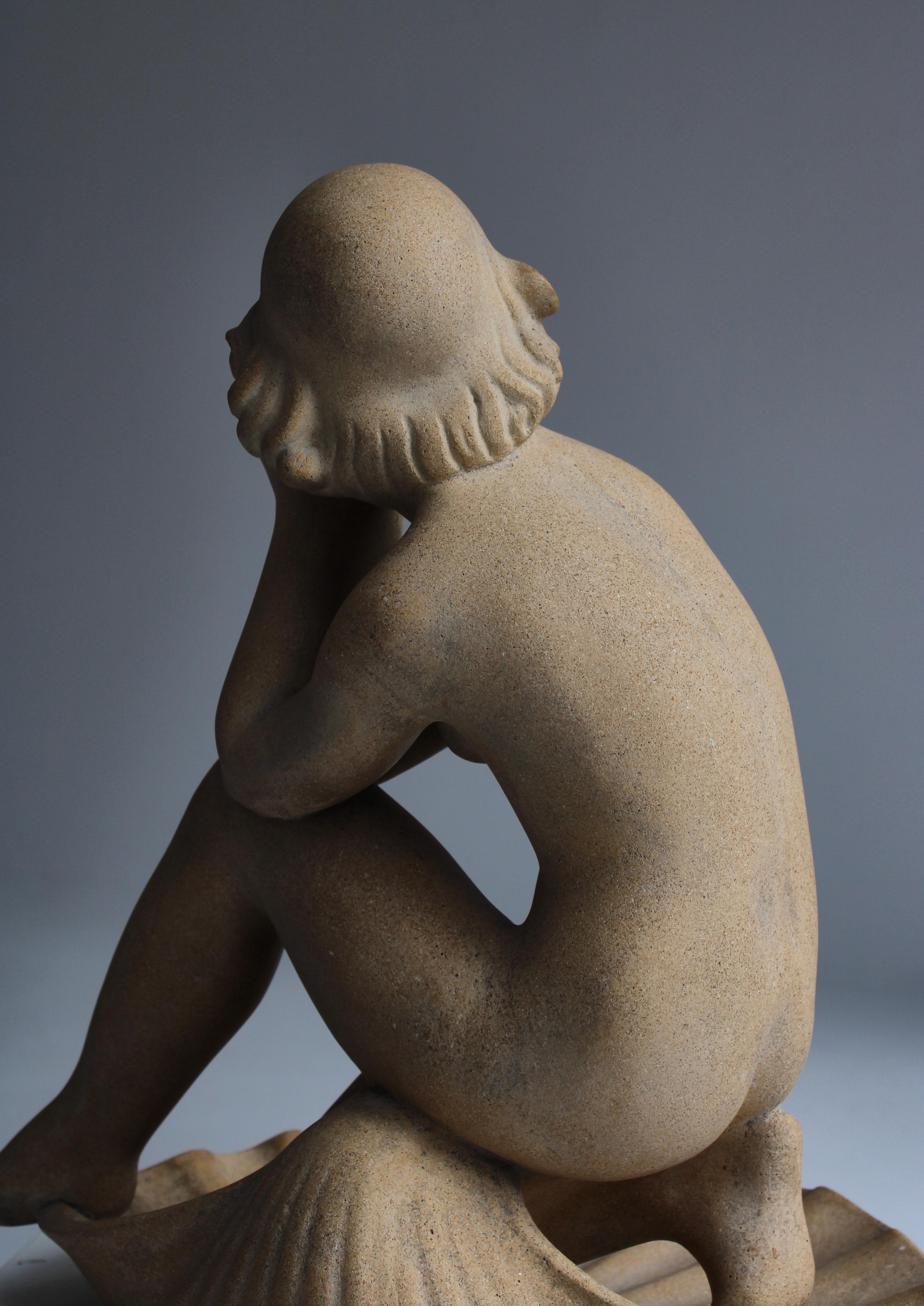Sandstone Sculpture by Jens Jacob Bregnø Female Venus Figure, Illums, 1930s For Sale 3