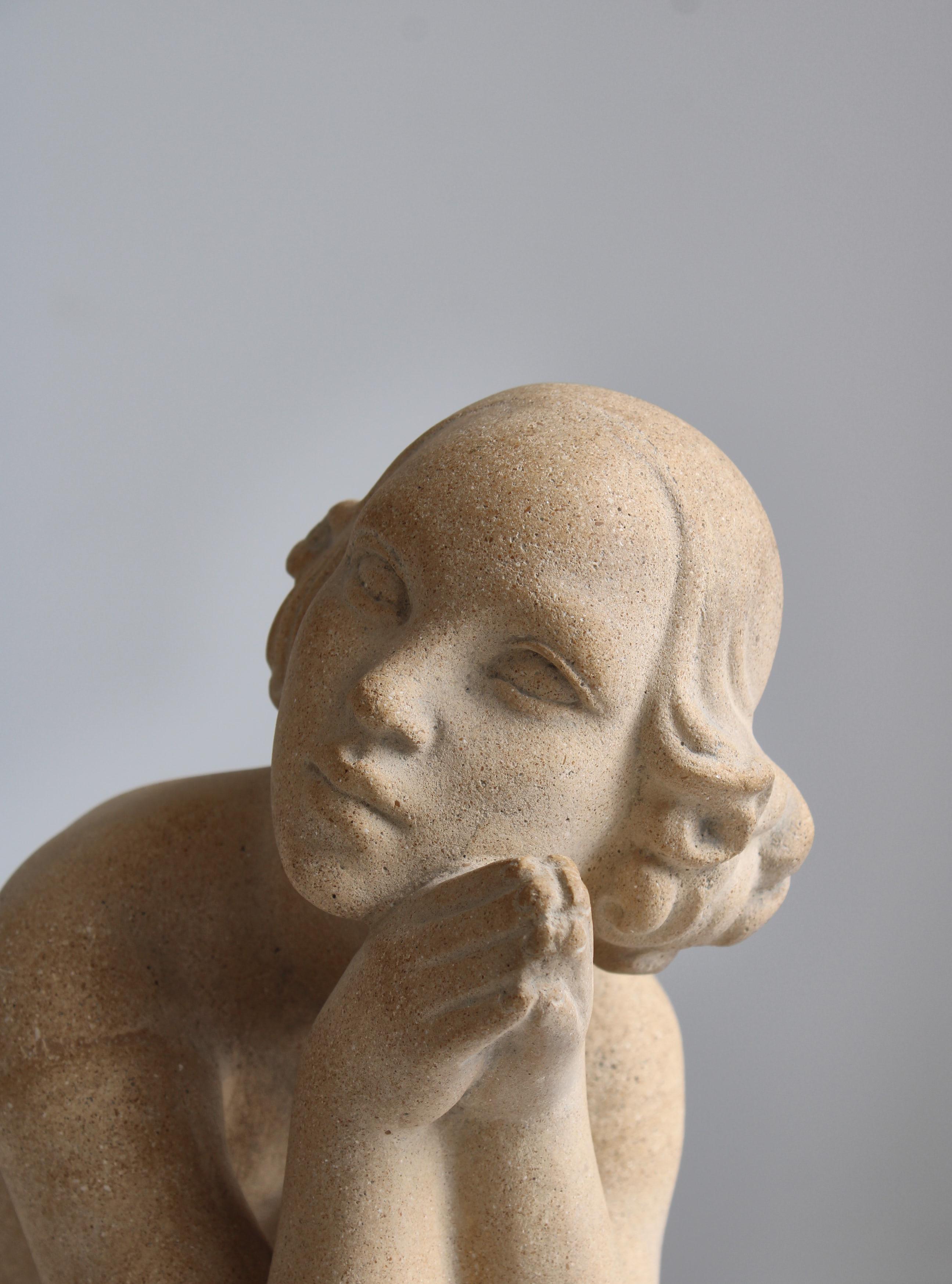 Danish Sandstone Sculpture by Jens Jacob Bregnø Female Venus Figure, Illums, 1930s For Sale