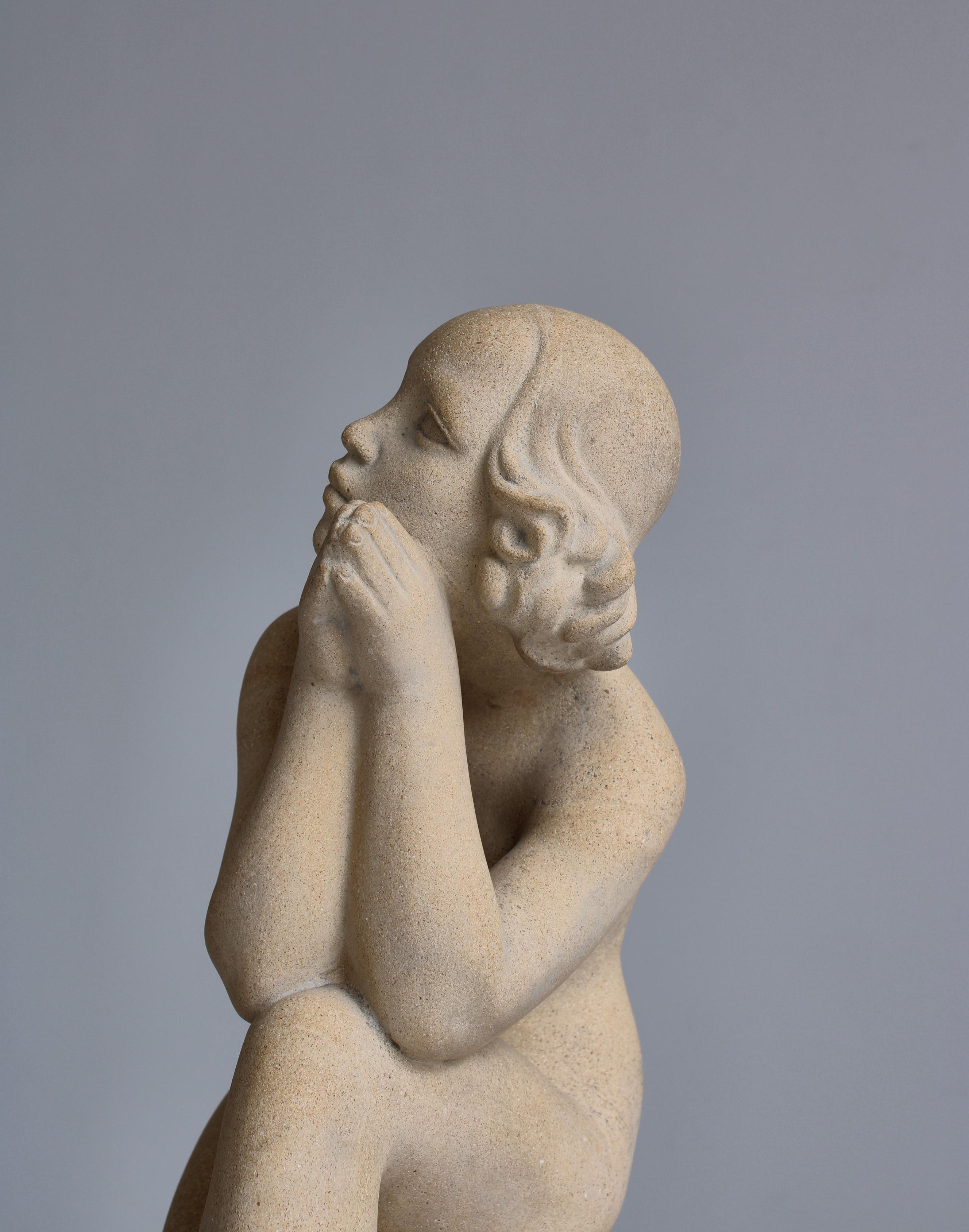 Art Nouveau Sandstone Sculpture by Jens Jacob Bregnø Female Venus Figure, Illums, 1930s For Sale