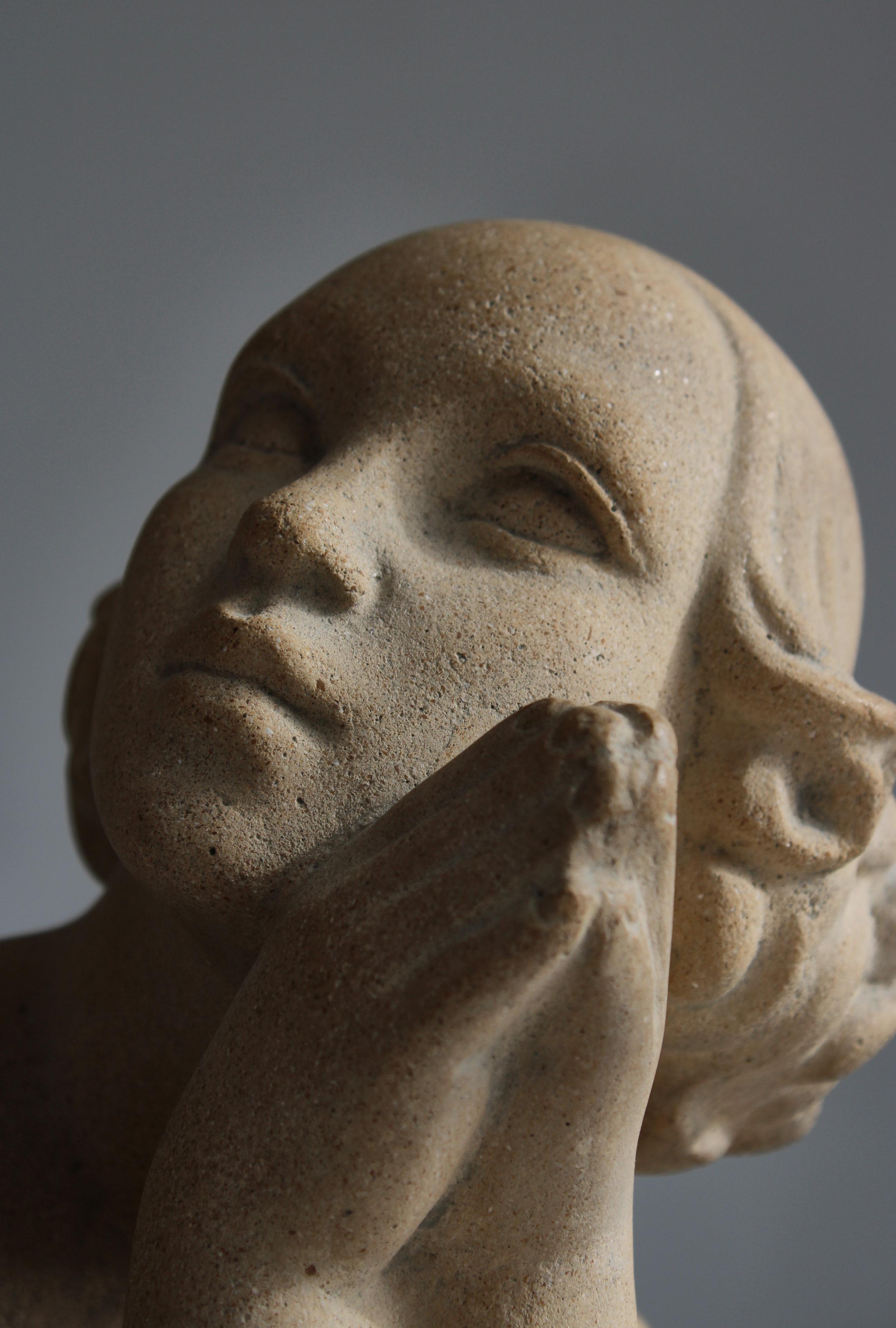 Sandstone Sculpture by Jens Jacob Bregnø Female Venus Figure, Illums, 1930s For Sale 1