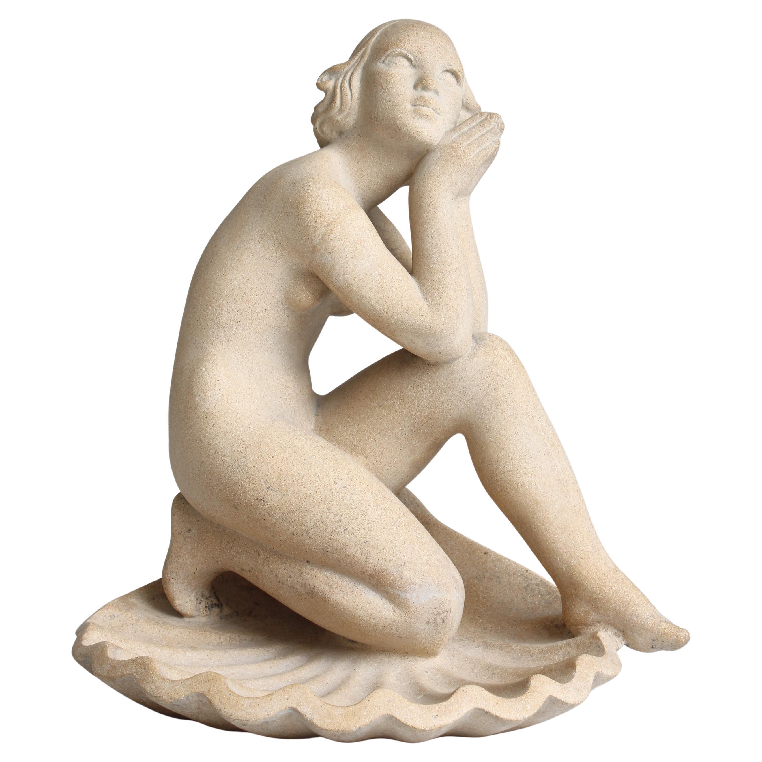 Sandstone Sculpture by Jens Jacob Bregnø Female Venus Figure, Illums, 1930s
