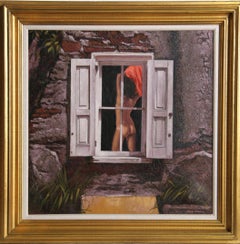 Vintage Nude in the Window, Oil Painting by Sandu Liberman