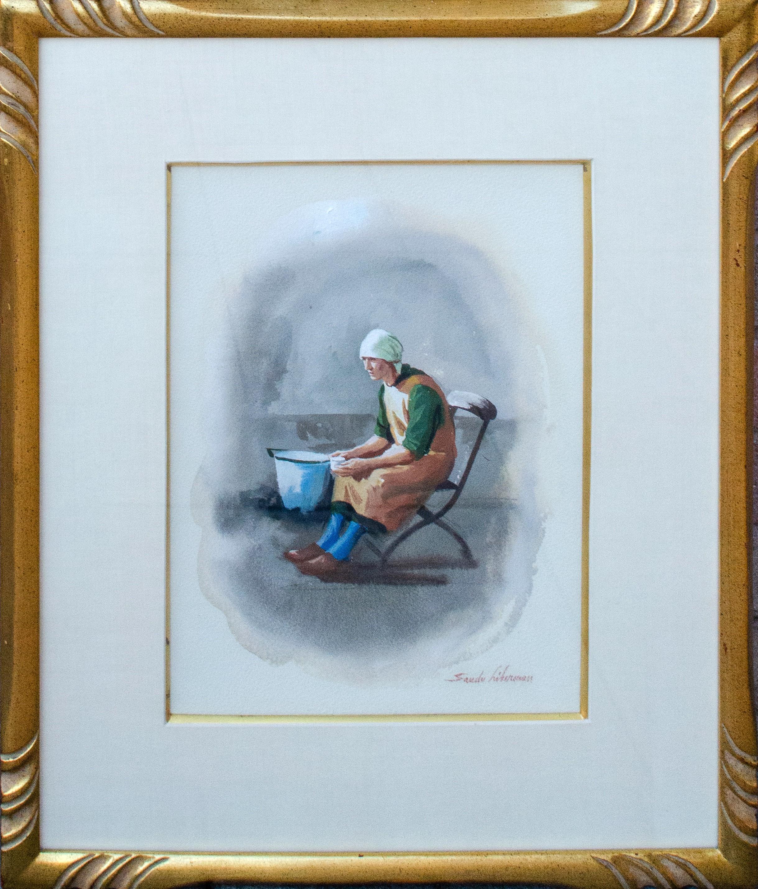 Mujer rumana acuarela de Sandu Liberman en venta 1