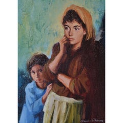 Sandu Liberman (Romania / Israel) "Mother & Daughter" Oil Portrait C.1960s