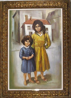 Sorelle, pittura a olio moderna di Sandu Liberman