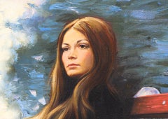 Woman on a Park Bench, Modern Oil Painting by Sandu Liberman