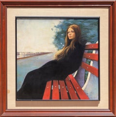 Vintage Woman on a Park Bench, Oil Painting by Sandu Liberman