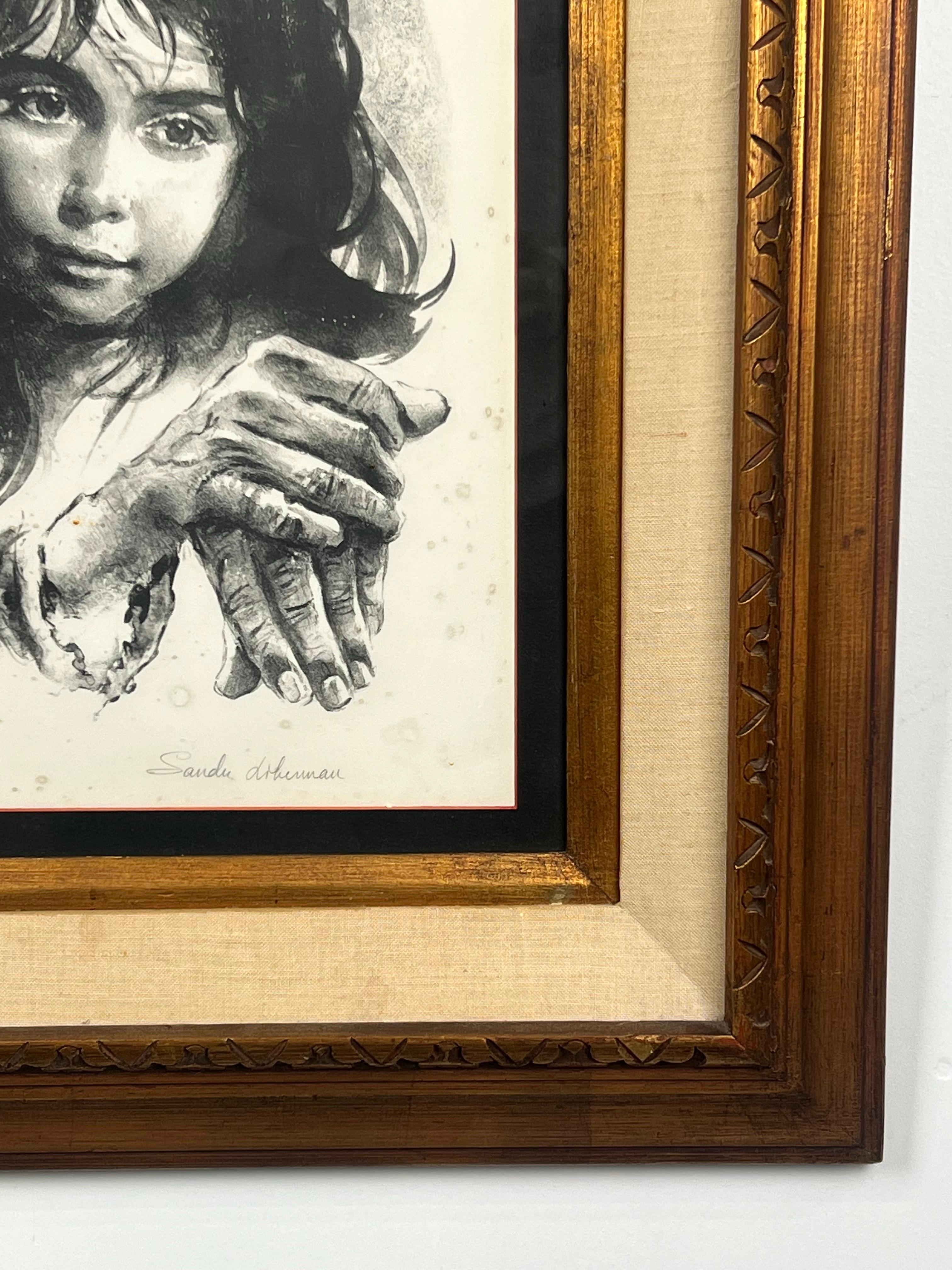 Sandu Liberman Rabbi with Young Girl Lithographie signée, numérotée et encadrée en vente 12