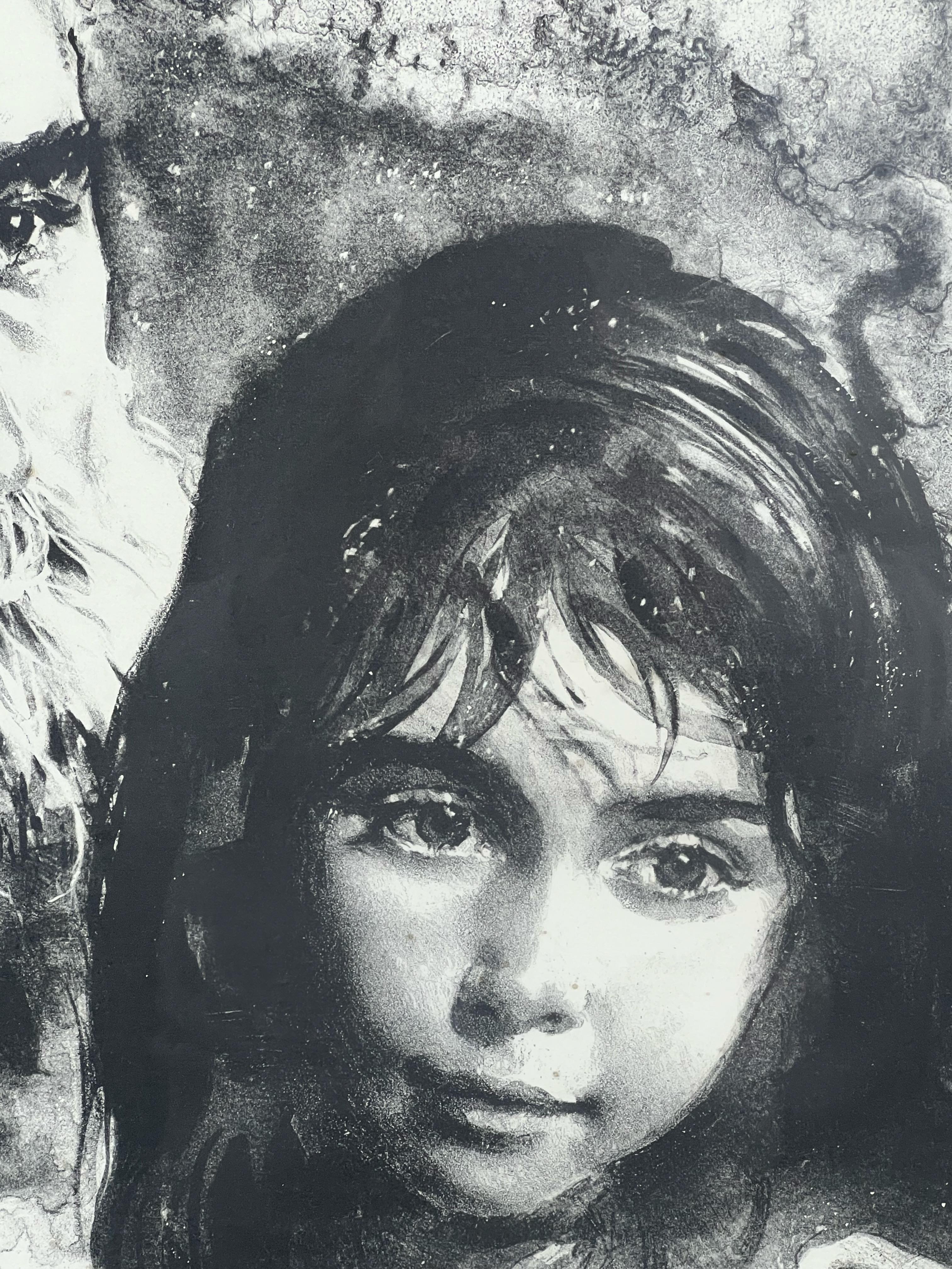 Sandu Liberman Rabbi with Young Girl Lithographie signée, numérotée et encadrée en vente 4