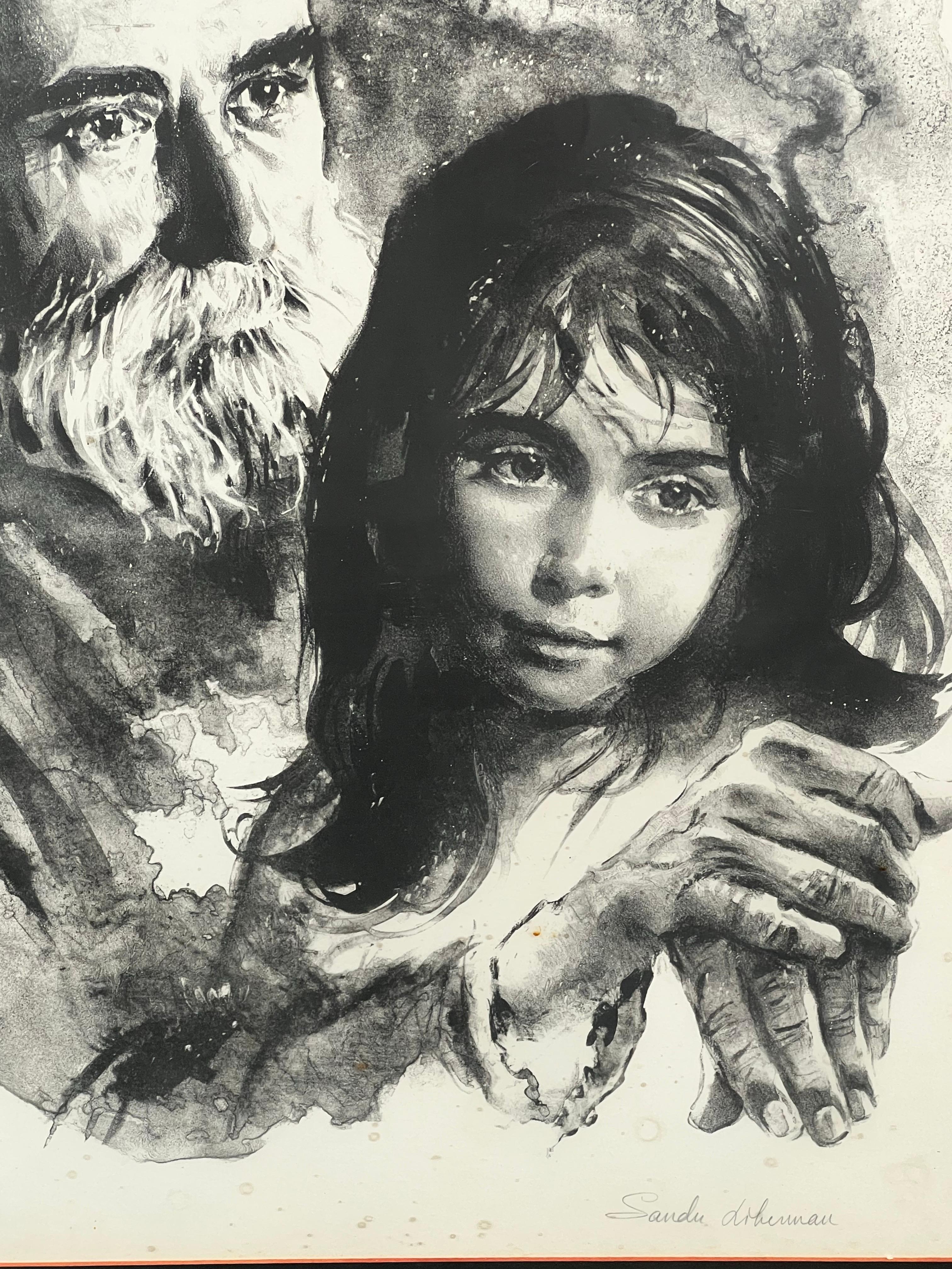Sandu Liberman Rabbi with Young Girl Lithographie signée, numérotée et encadrée en vente 6