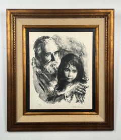 Sandu Liberman Rabbi with Young Girl Lithograph Signed, Numbered & Framed