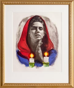 Velas de Shabbas, litografía de Sandu Liberman