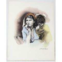 Sandu Liberman Watercolor on Paper Migrant Mother Signed