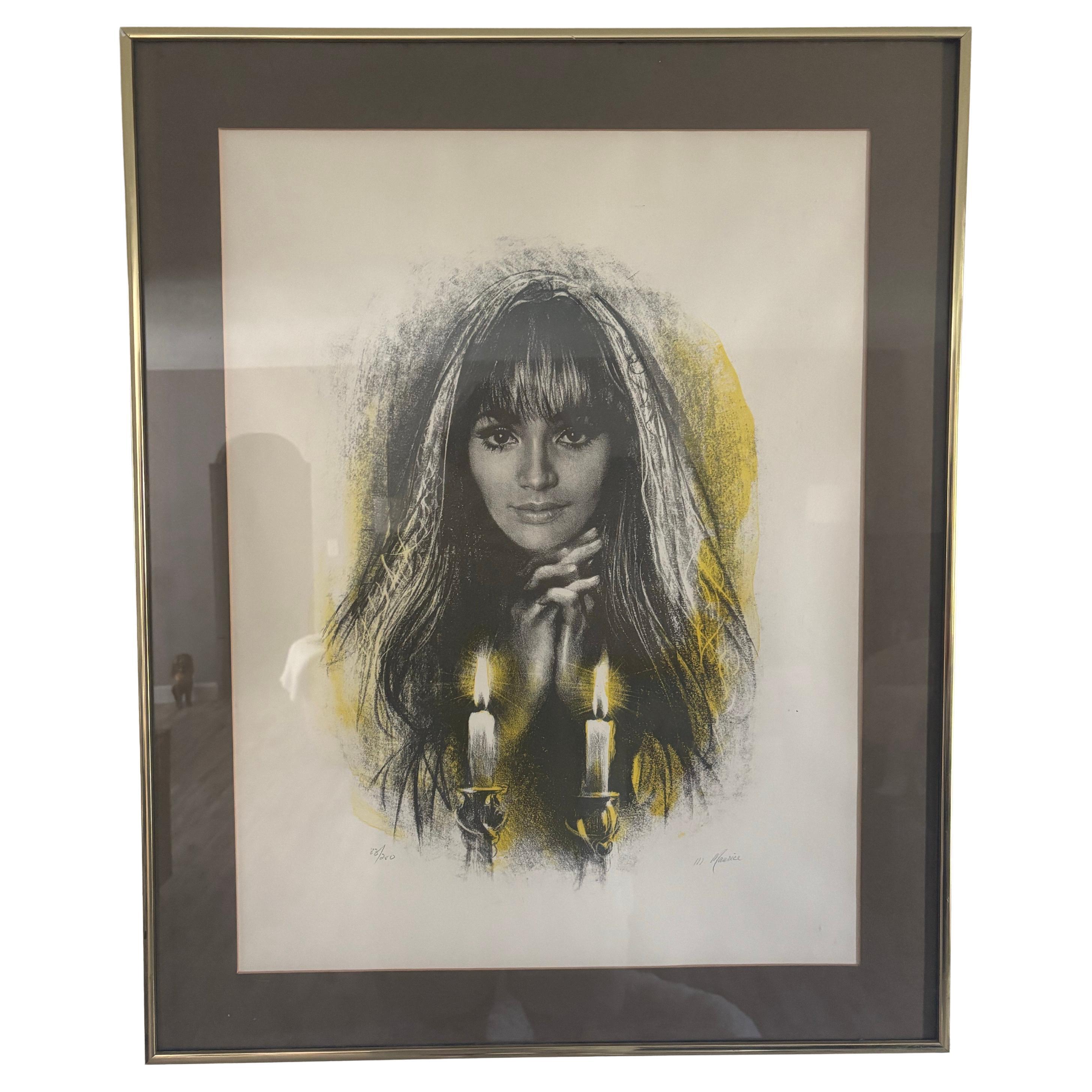 Sandu Lieberman "M. Maurice" Signierte Lithographie "Schabbatkerzen" CIRCA 1970 im Angebot