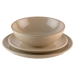 Sandy crenellated plates: Soup, holder, side plate for 4. Handmade in Italy 2024