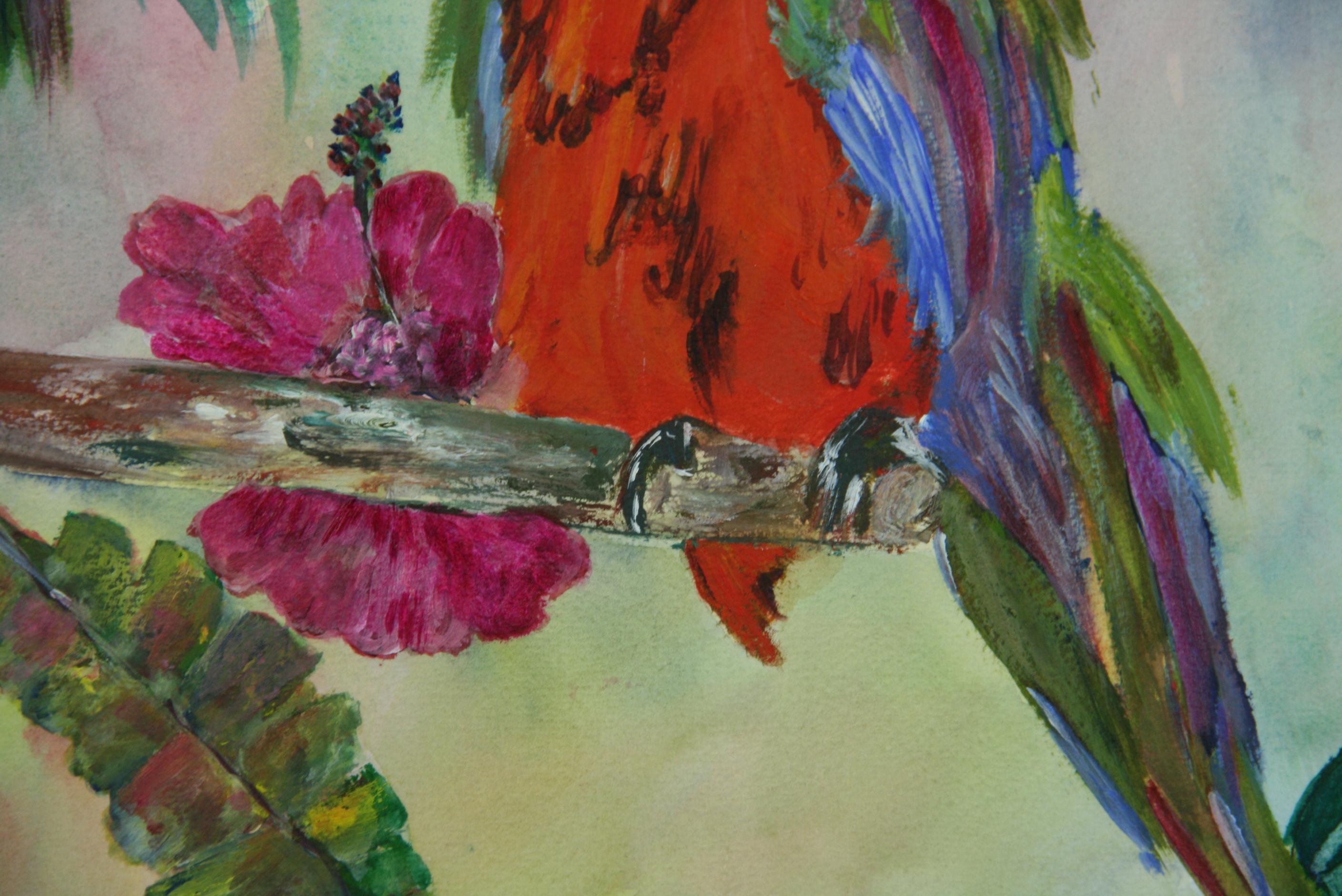 Modern Colorful Parrot Acrylic on Paper Animal Painting For Sale 3