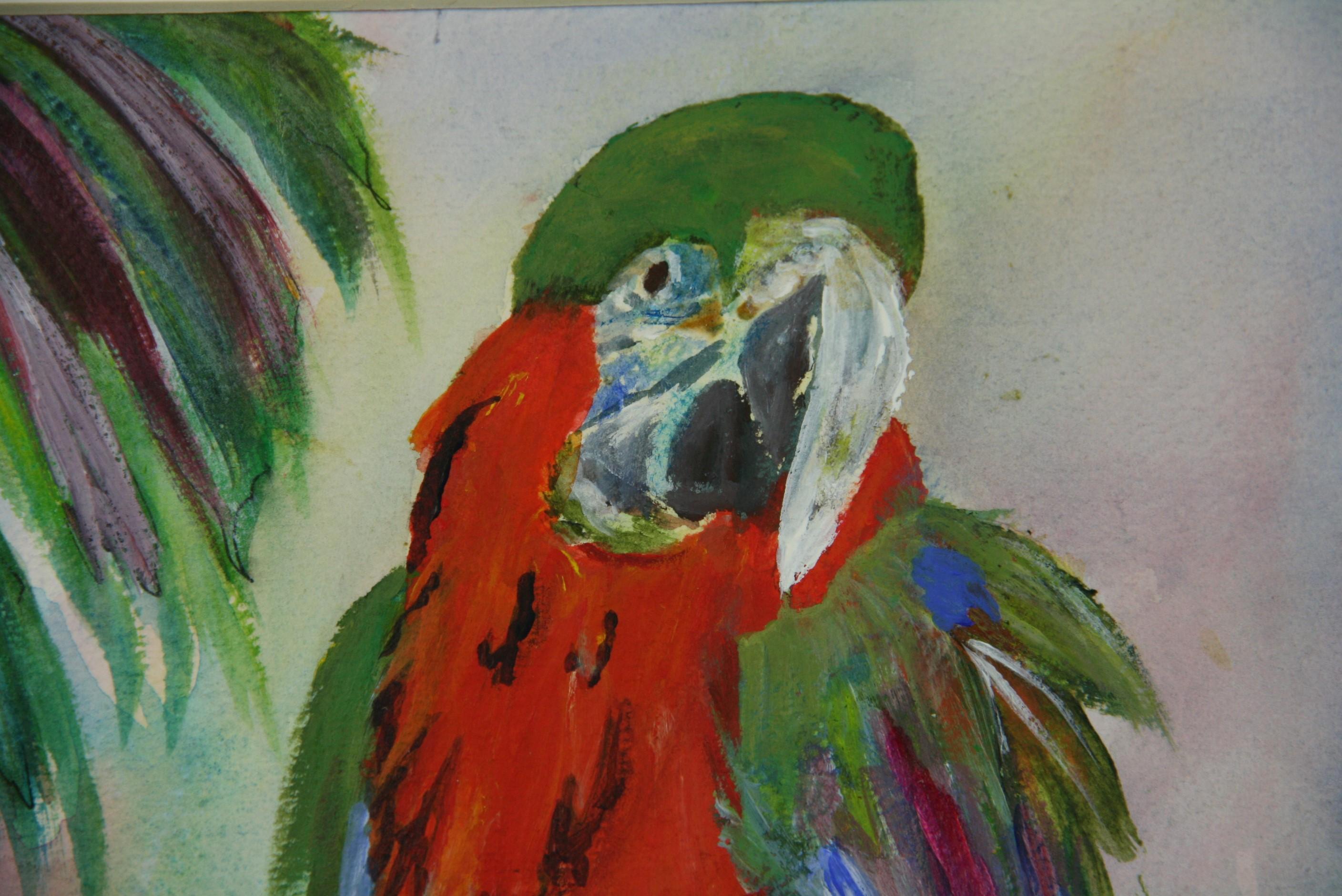 Modern Colorful Parrot Acrylic on Paper Animal Painting For Sale 6