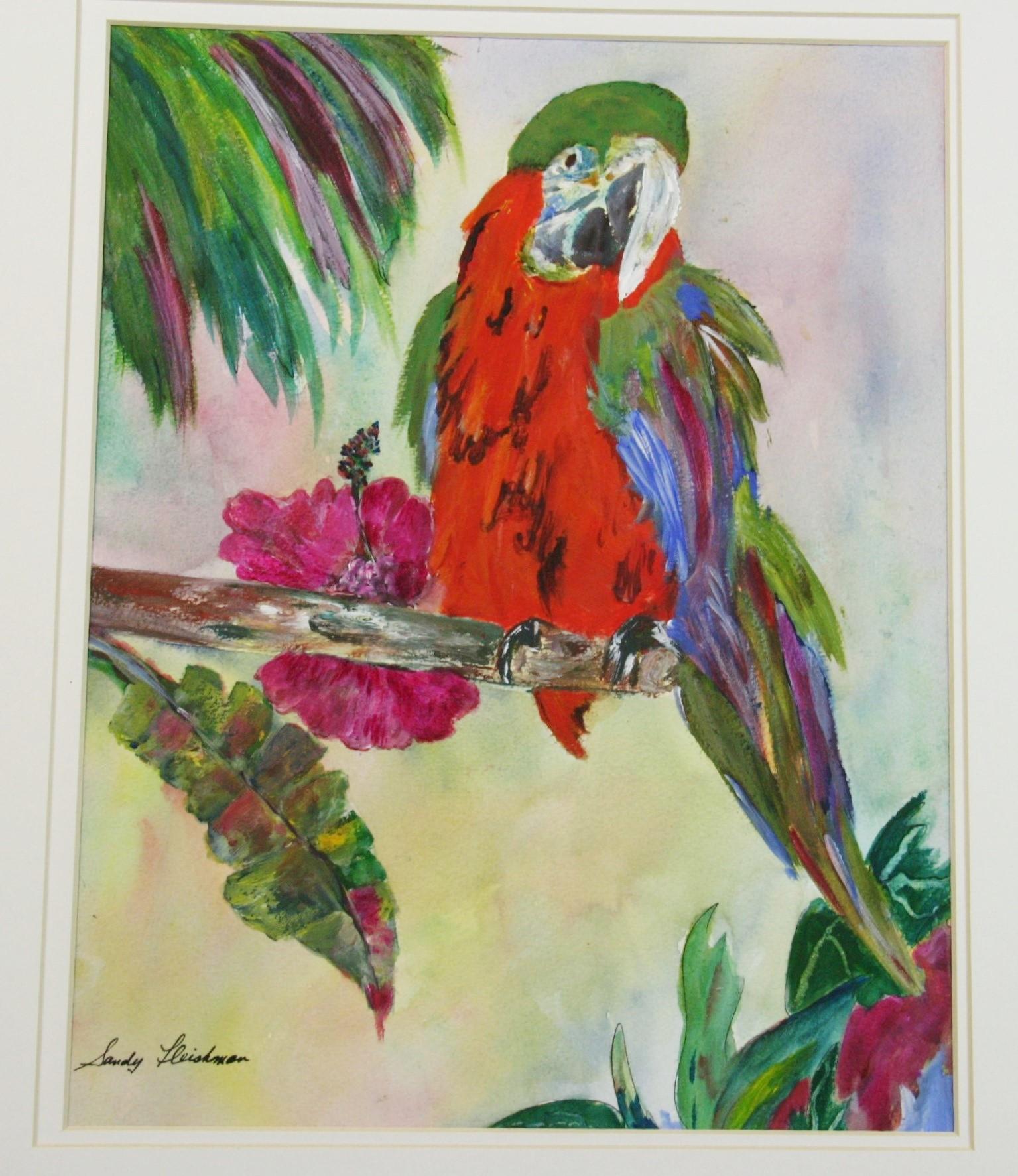 Sandy Fleishman Animal Painting – Tropische Papagei-Tiermalerei